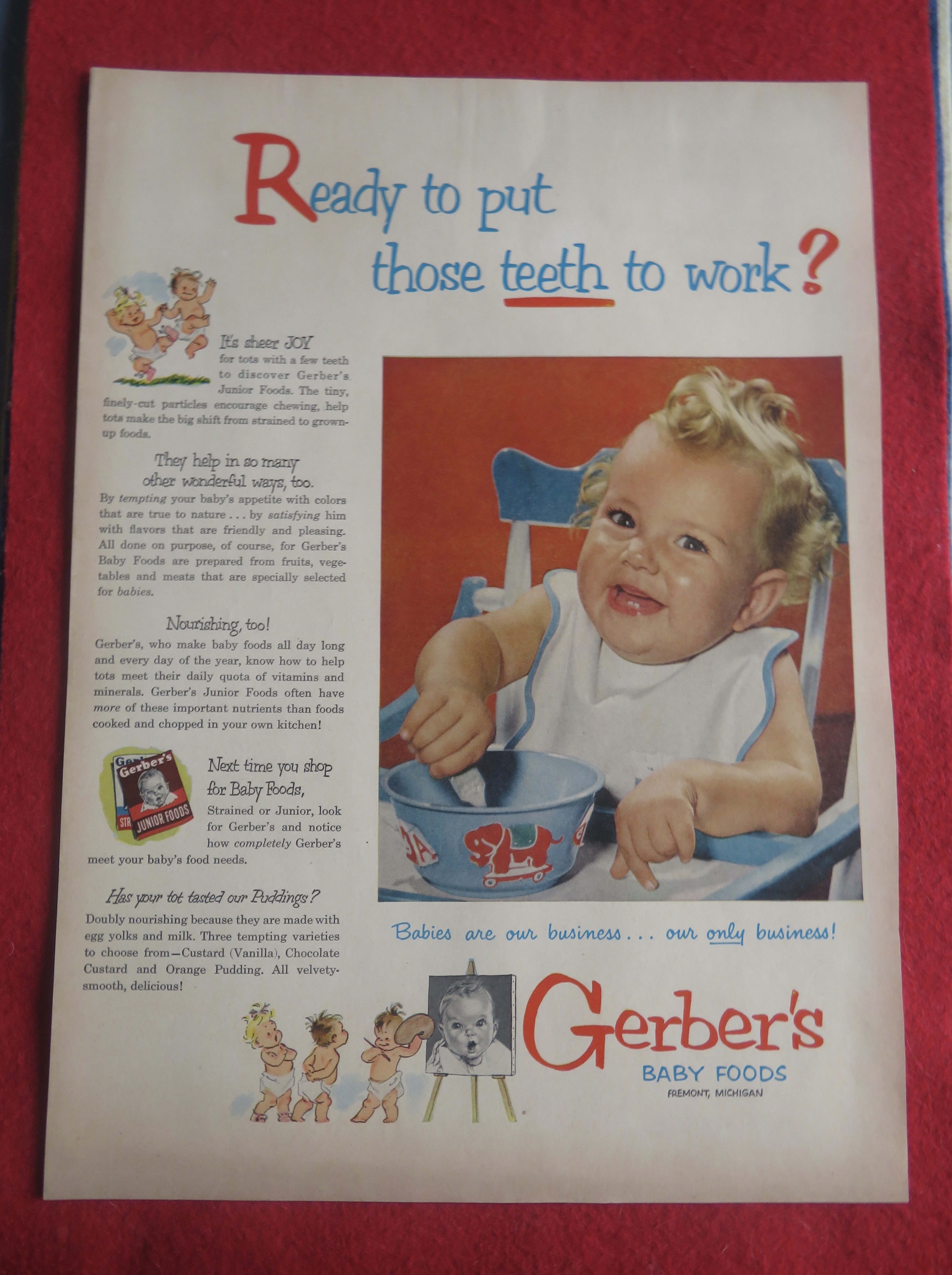 1951 Gerber's Baby Foods with Baby Smiling & Eating