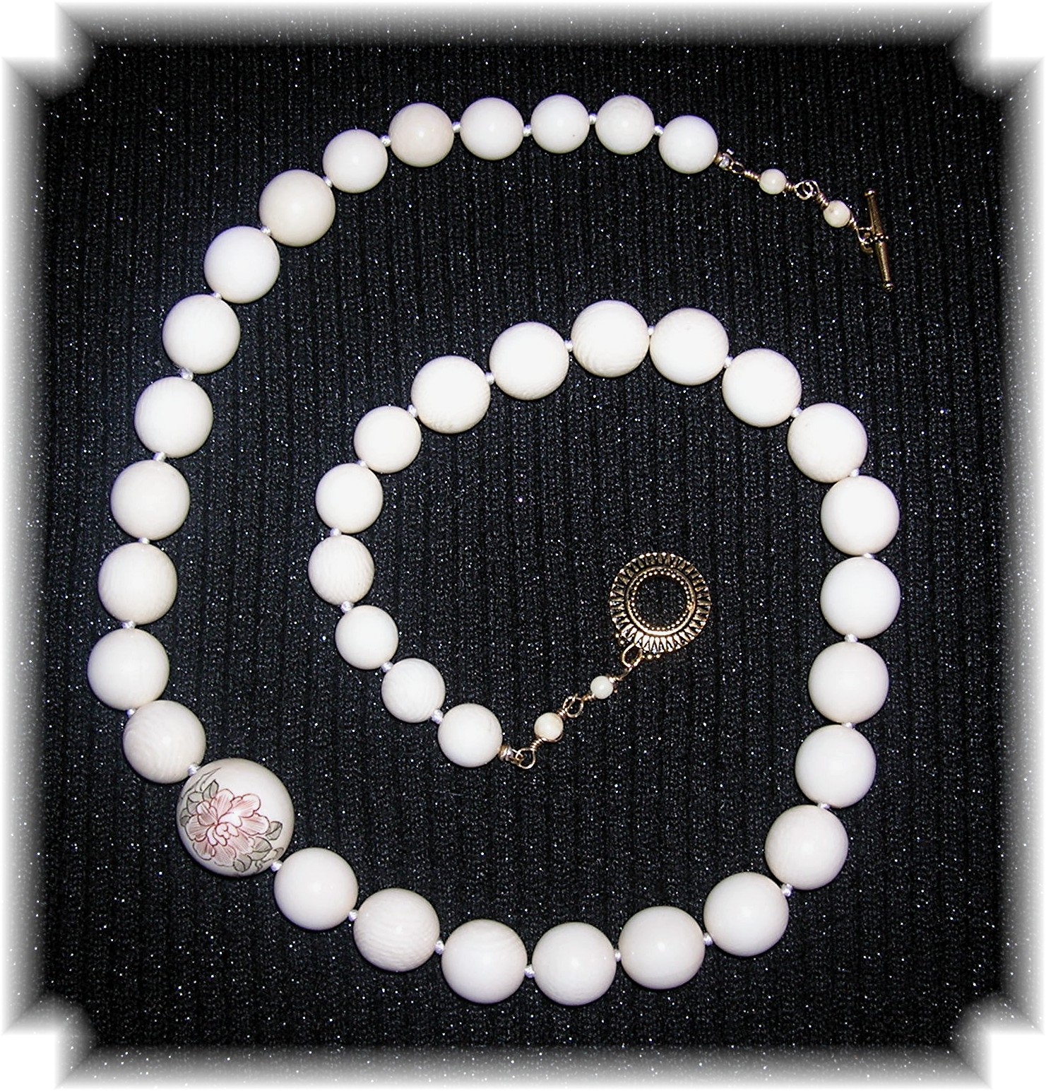 Bone Ivory bead necklace lotus flower Bead