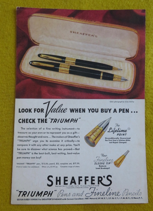 1946 Sheaffer's Pens With The Triumph Pens & Fine Line Pencils