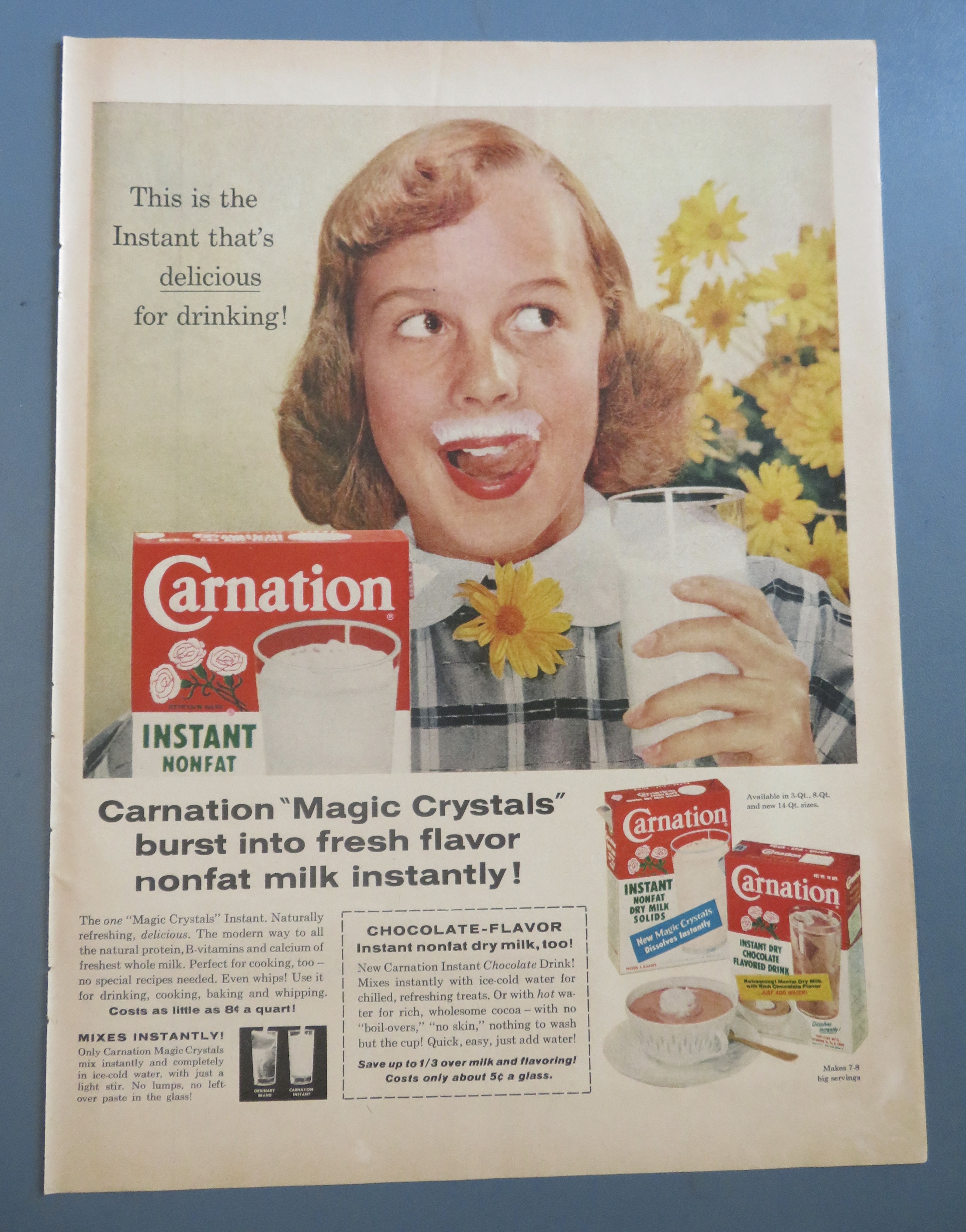 1958 Carnation Instant Dry Milk w/Girl & Milk Moustache
