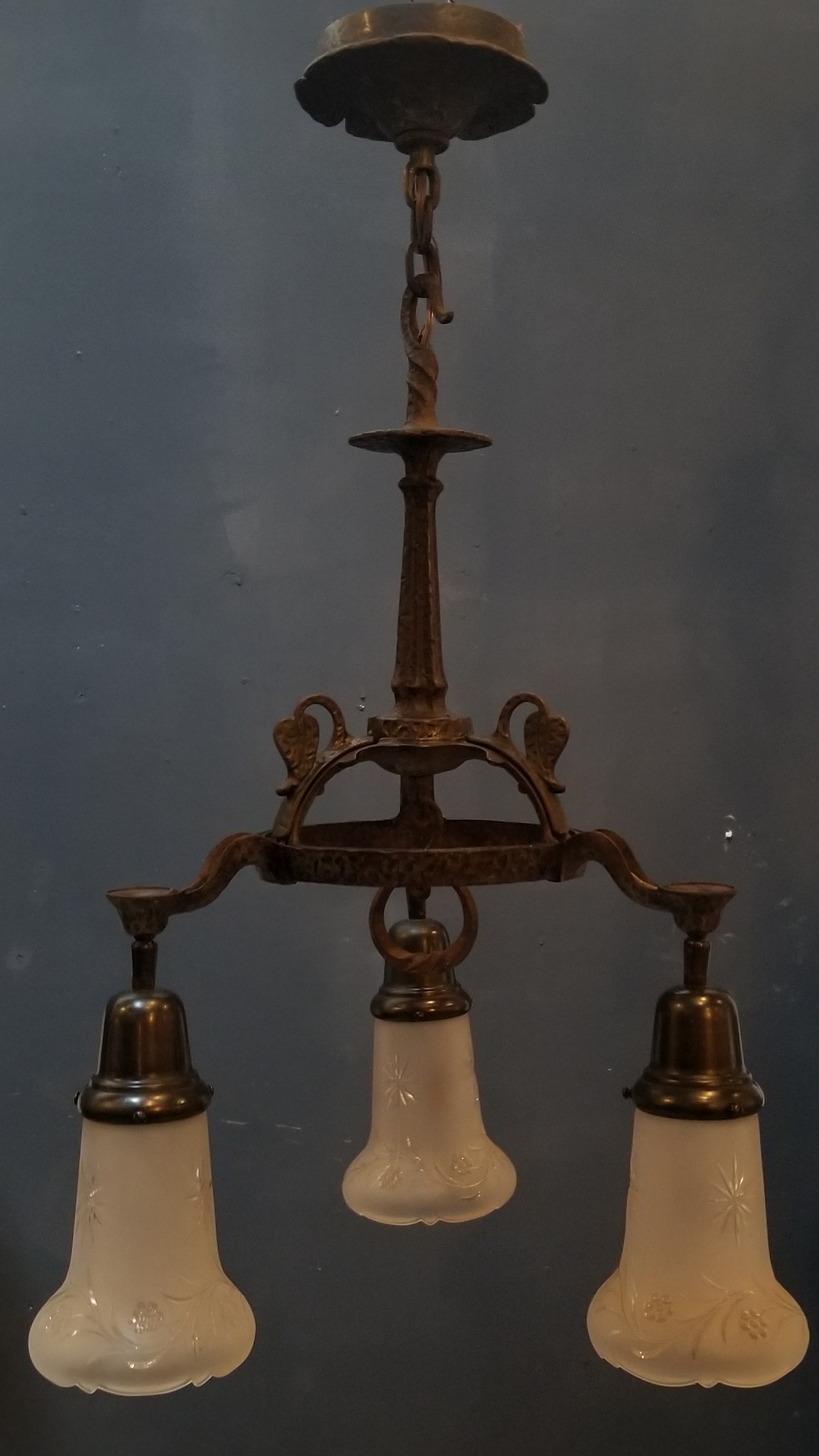 3 Arm Pendant Light  1920s