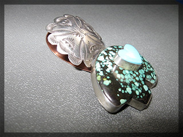 ROCKI GORMAN  Sterling Silver Turquoise Heart Bear