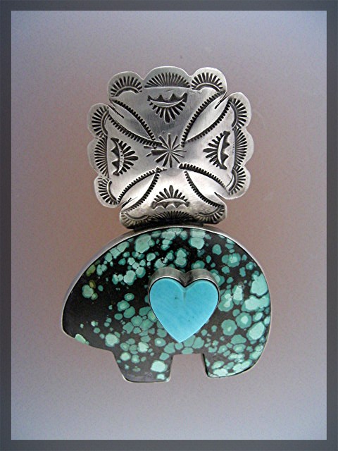 ROCKI GORMAN  Sterling Silver Turquoise Heart Bear