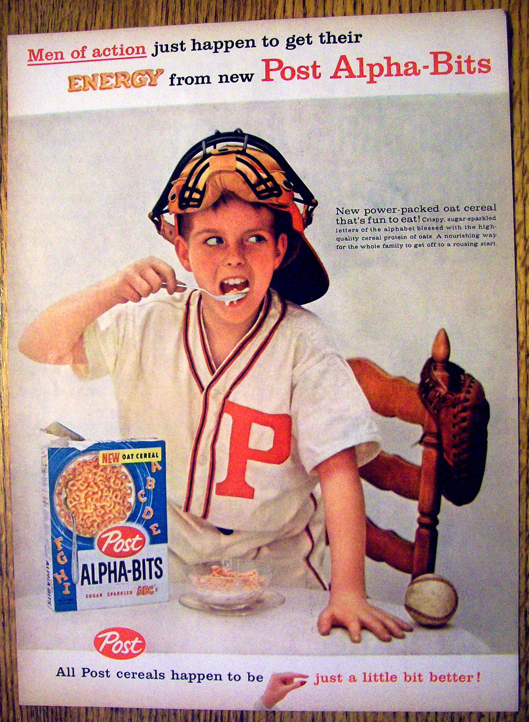 1959 Post Alpha Bits w/ Baseball Catcher Eating Cereal