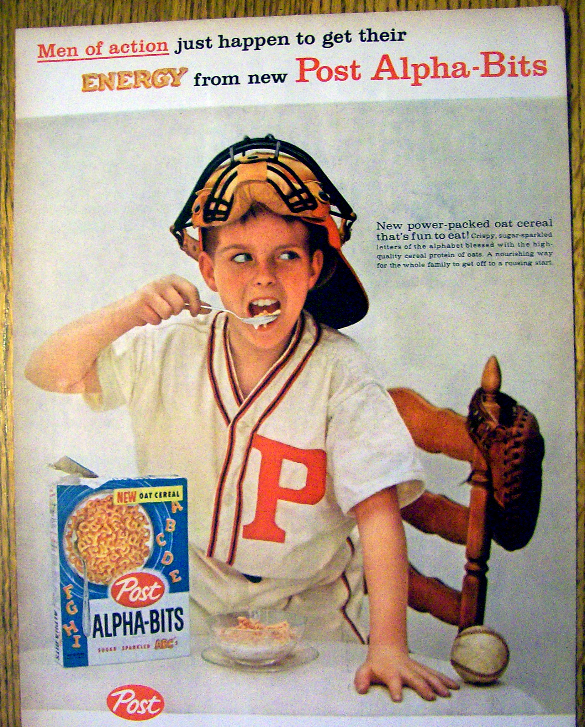 1959 Post Alpha Bits w/ Baseball Catcher Eating Cereal