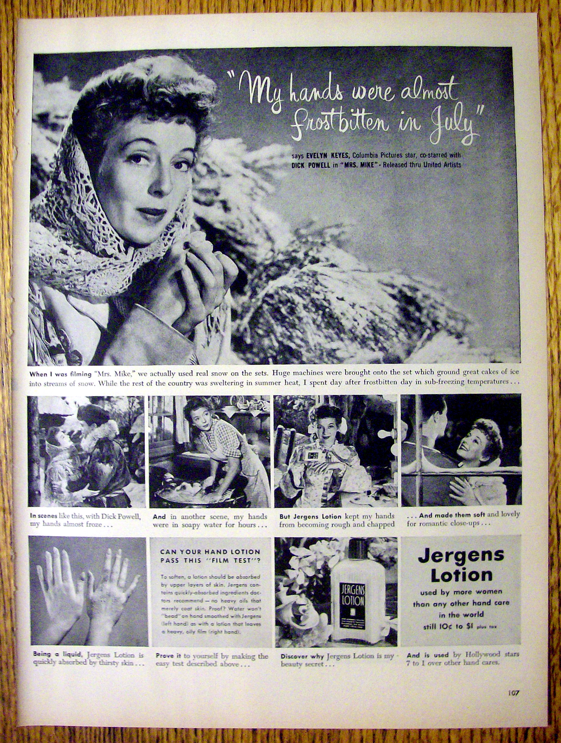 1949 Jergens Lotion with Evelyn Keyes in Mrs. Mike