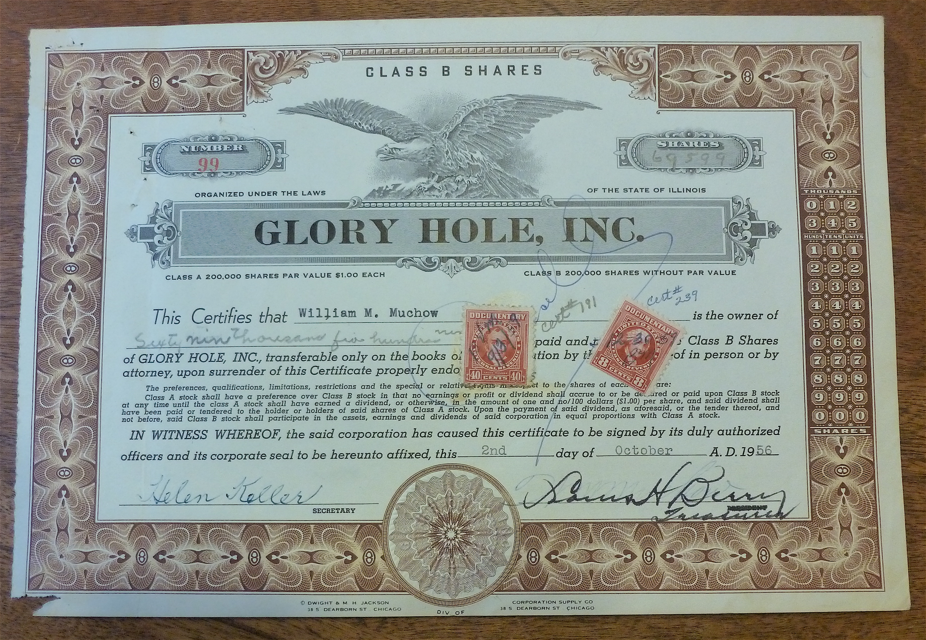 1956 Glory Hole Stock Certificate