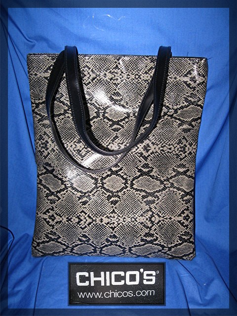 CHICO'S Black Tan Tote Bag Leather Handle