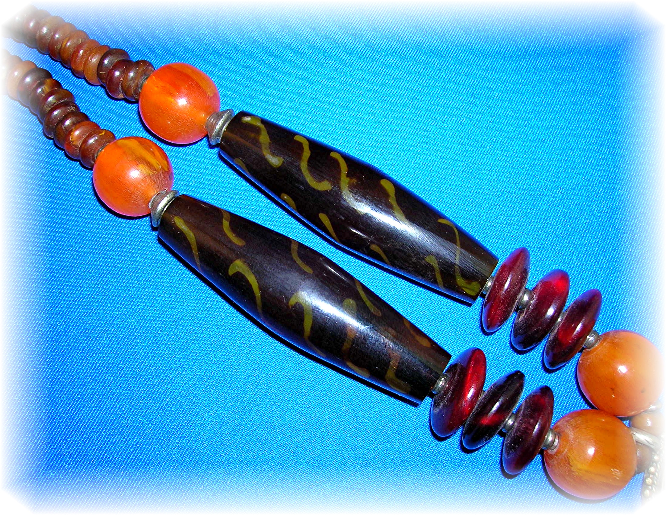Amber Turquoise Tortoise Look Bead necklace