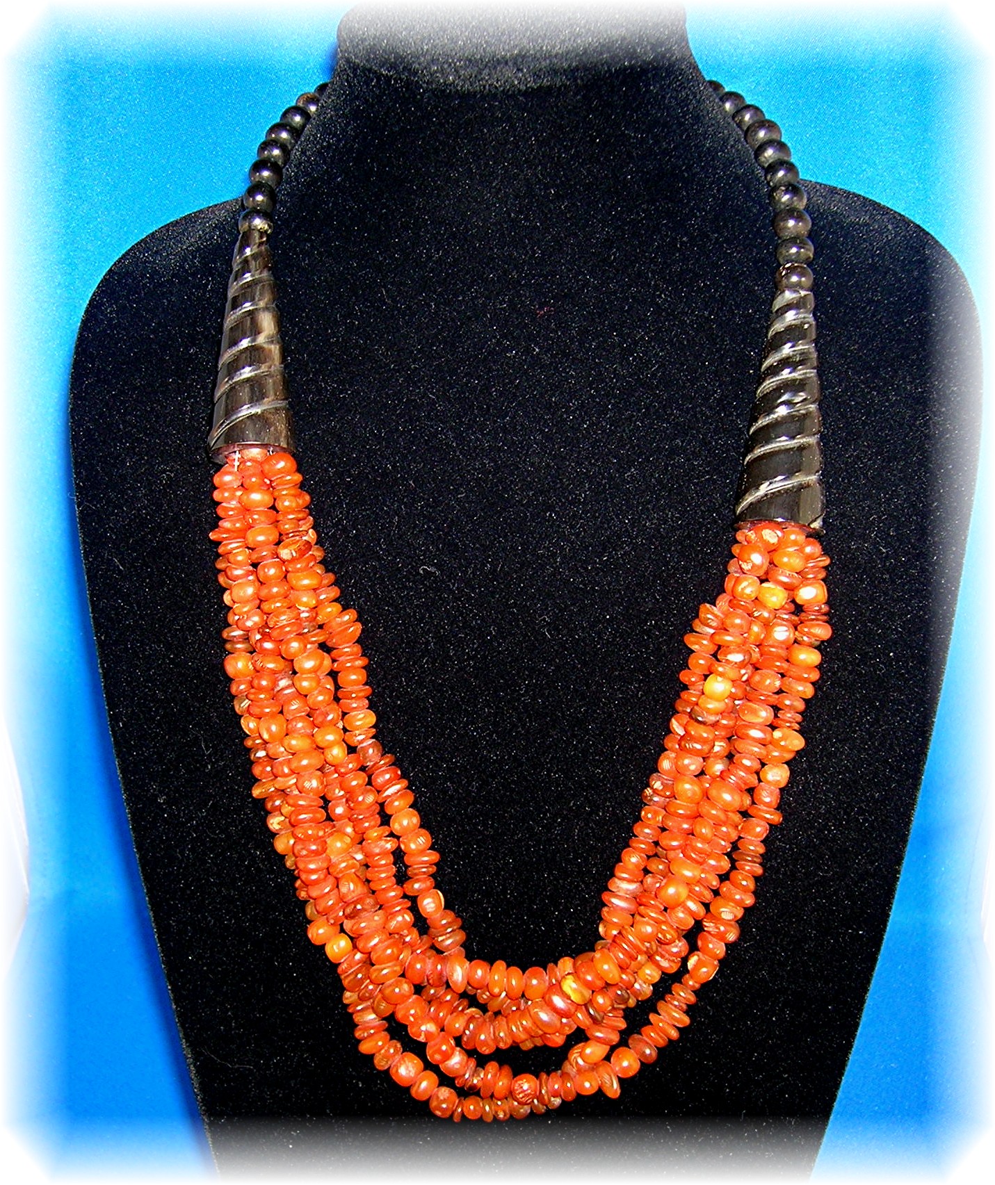 6 Strand Amber ? Horn Bead Ethnic  Necklace