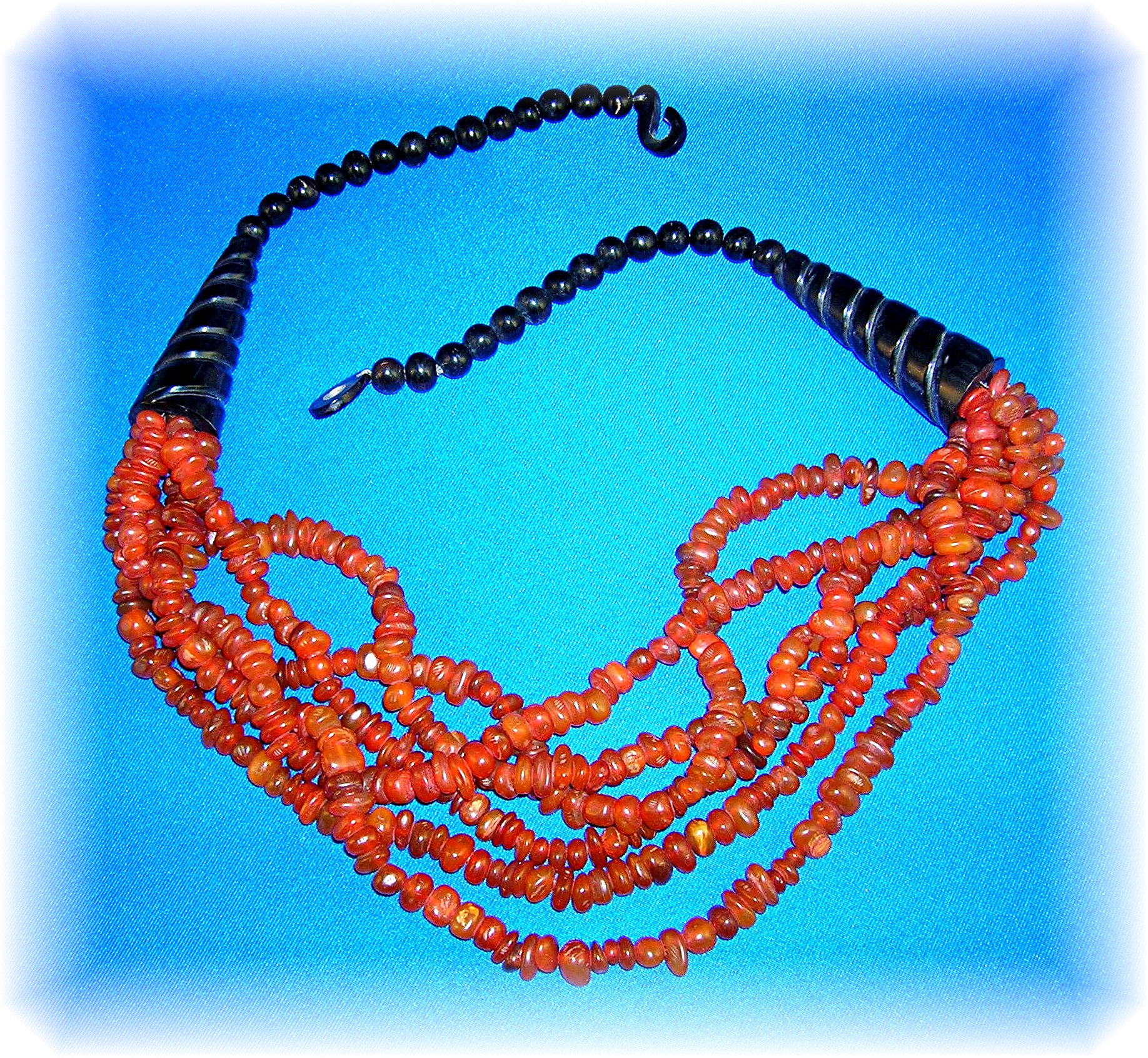 6 Strand Amber ? Horn Bead Ethnic  Necklace