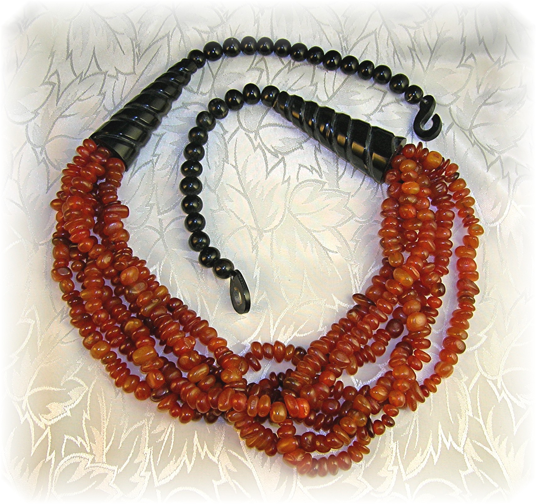 6 Strand Amber ? Horn Bead Ethnic  Necklace