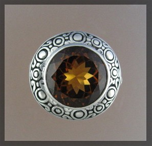 Citrine Pebble Design Sterling Silver Flowers Ring