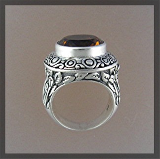 Citrine Pebble Design Sterling Silver  Flowers Ring