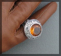 Citrine Pebble Design Sterling Silver  Flowers Ring