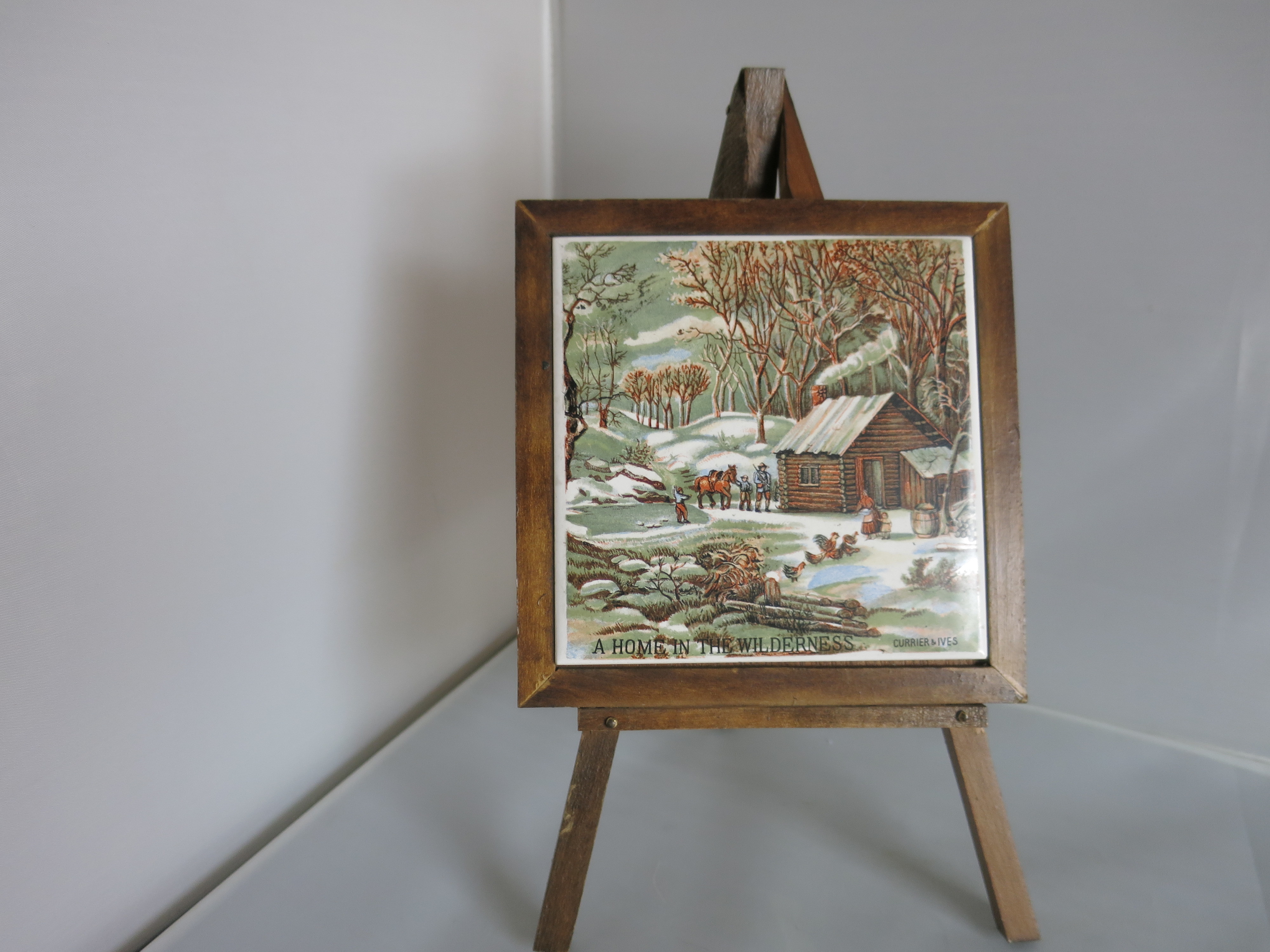 Currier and Ives Tile Trivet Easel A Home in the Wilderness