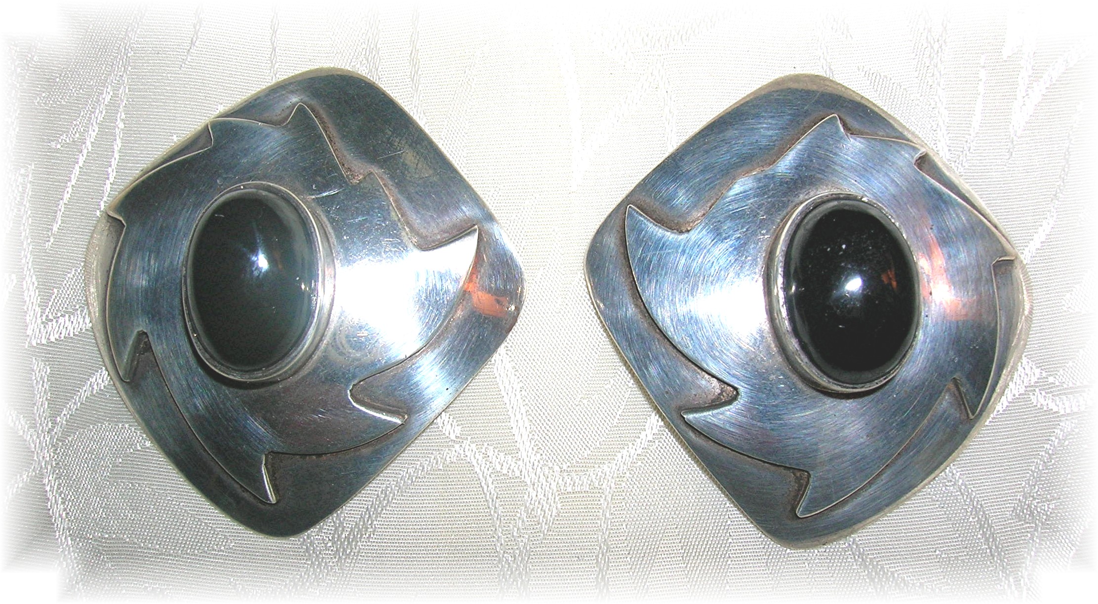 Earrings Sterling Silver Black Onyx Mexico Clips