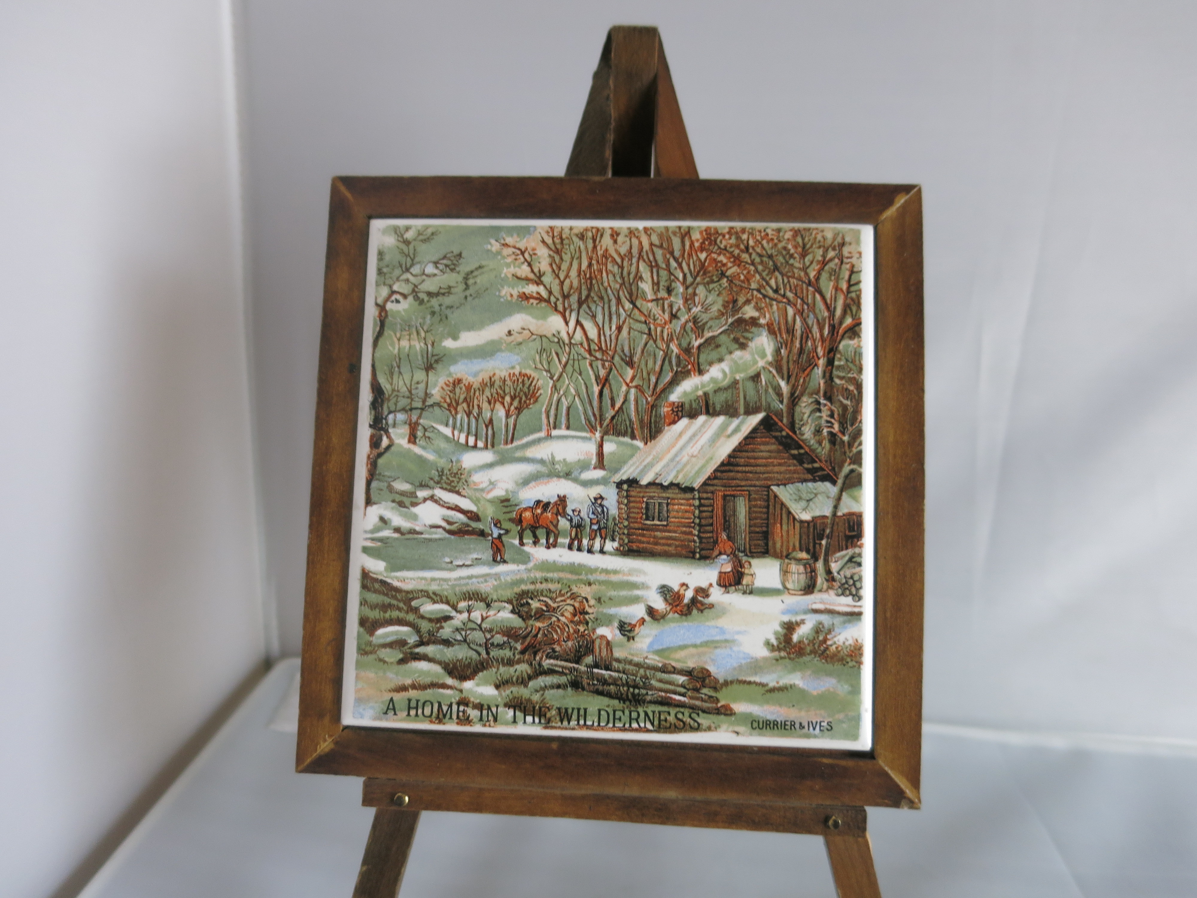 Currier and Ives Tile Trivet Easel A Home in the Wilderness