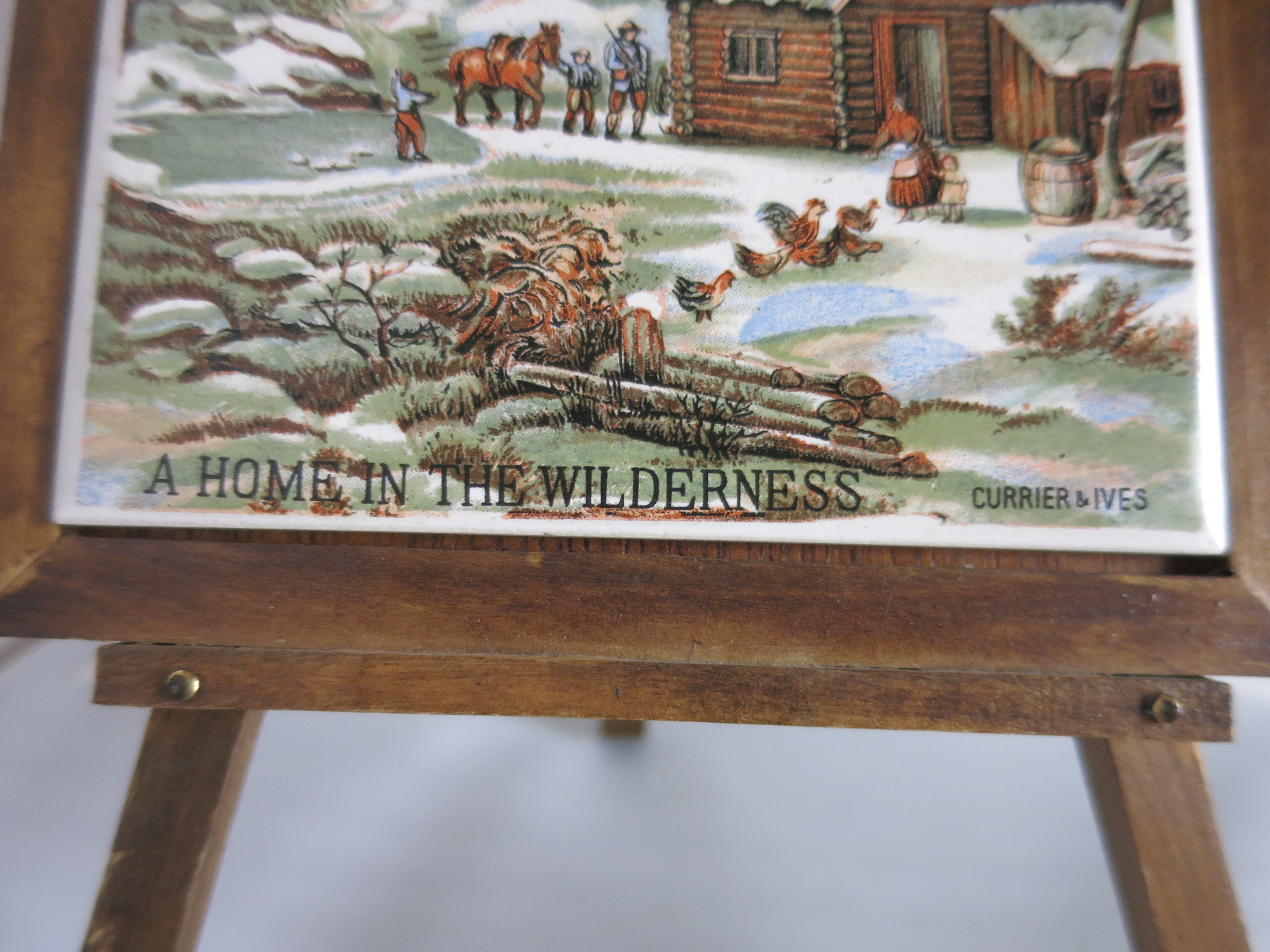 Currier and Ives Tile Trivet Easel A Home in the Wilderness