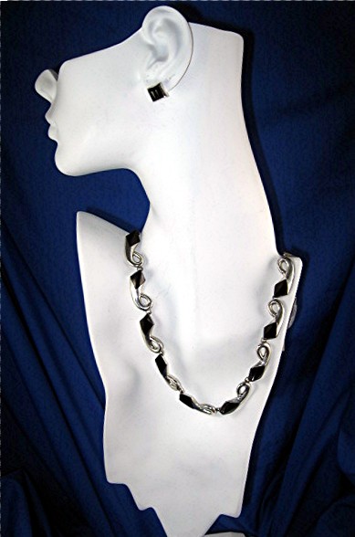 Taxco Sterling Silver Onyx Necklace Earrings