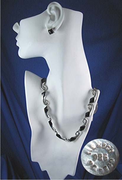 Taxco Sterling Silver Onyx Necklace Earrings