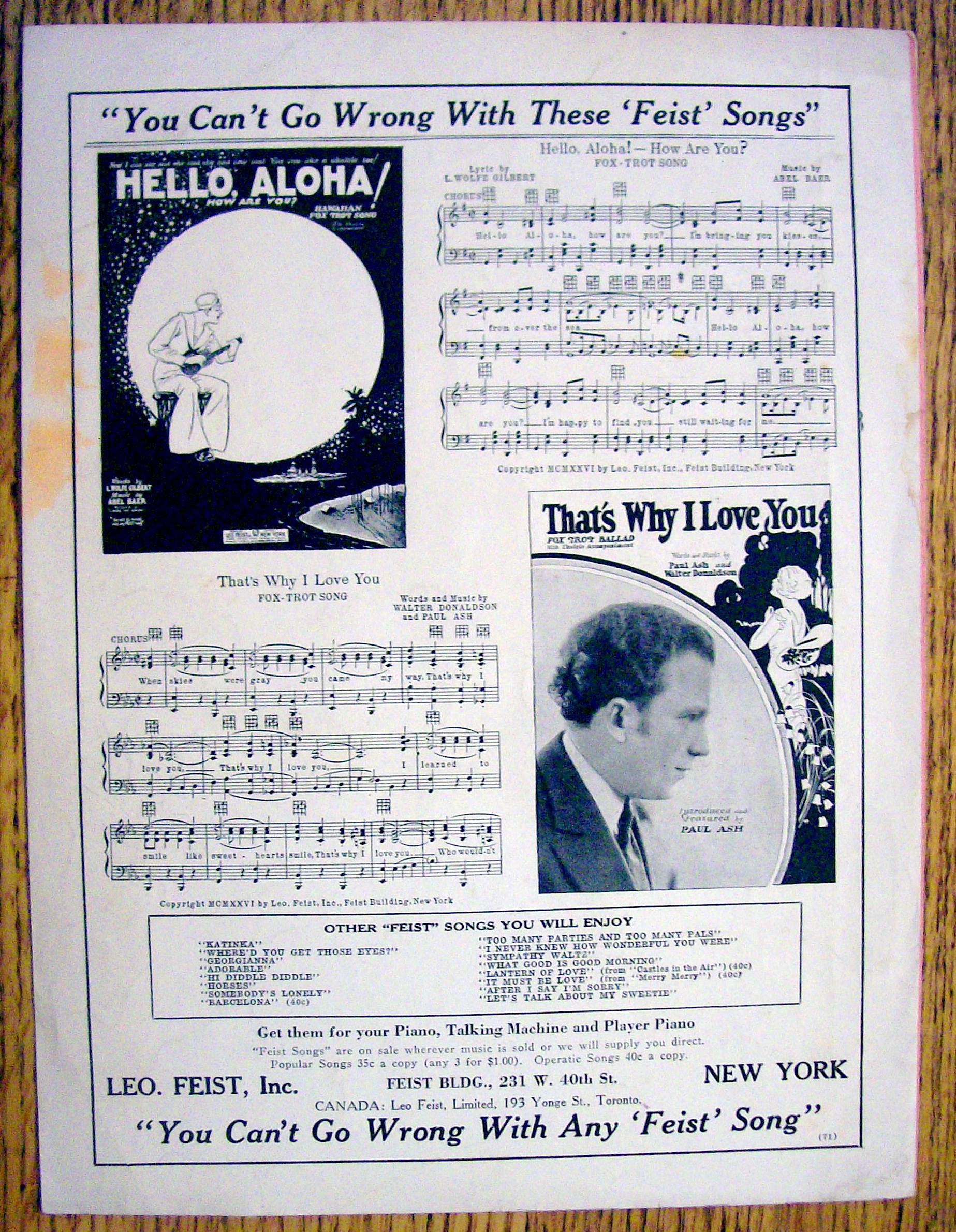 Sheet Music For 1926 Where'd You Get Those Eyes?