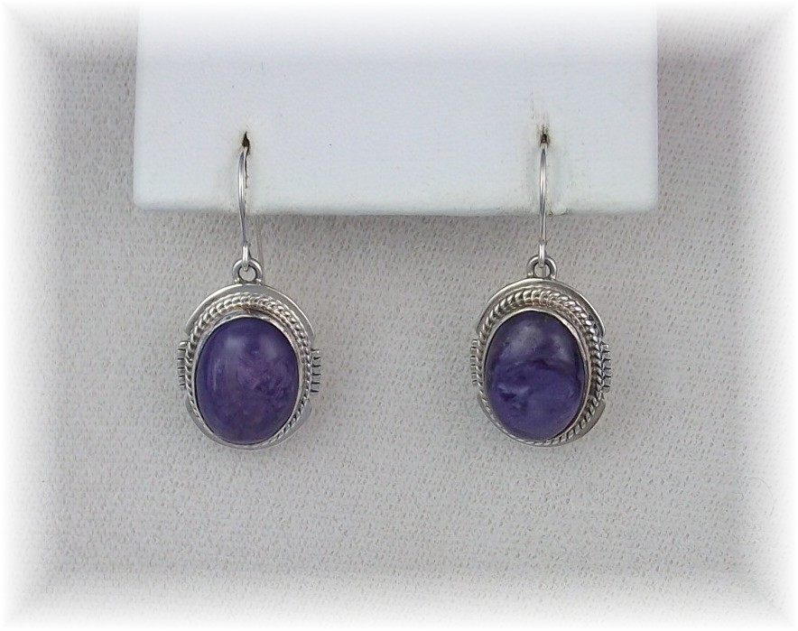 Earrings Sterling Silver Russian Charolite Signed LL