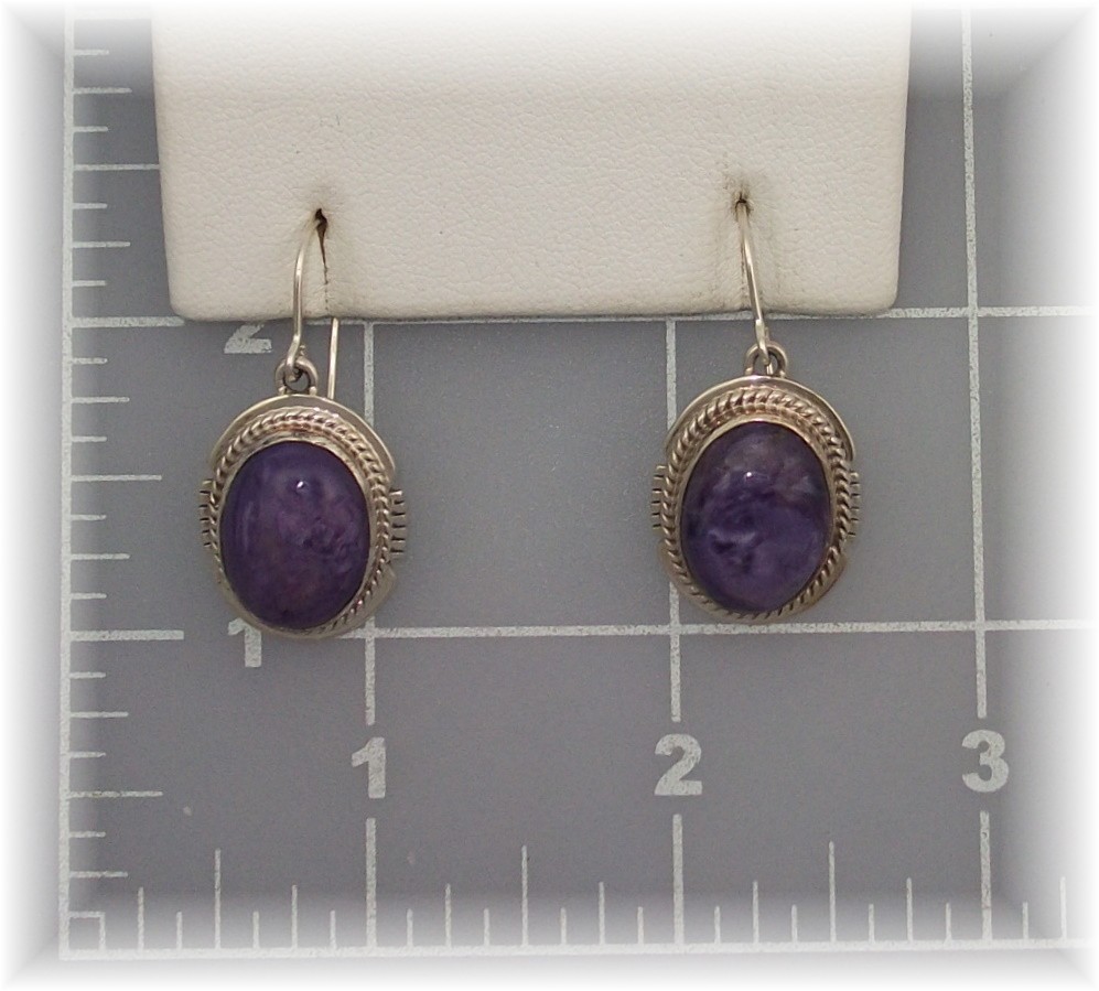 Earrings Sterling Silver Russian Charolite Signed LL