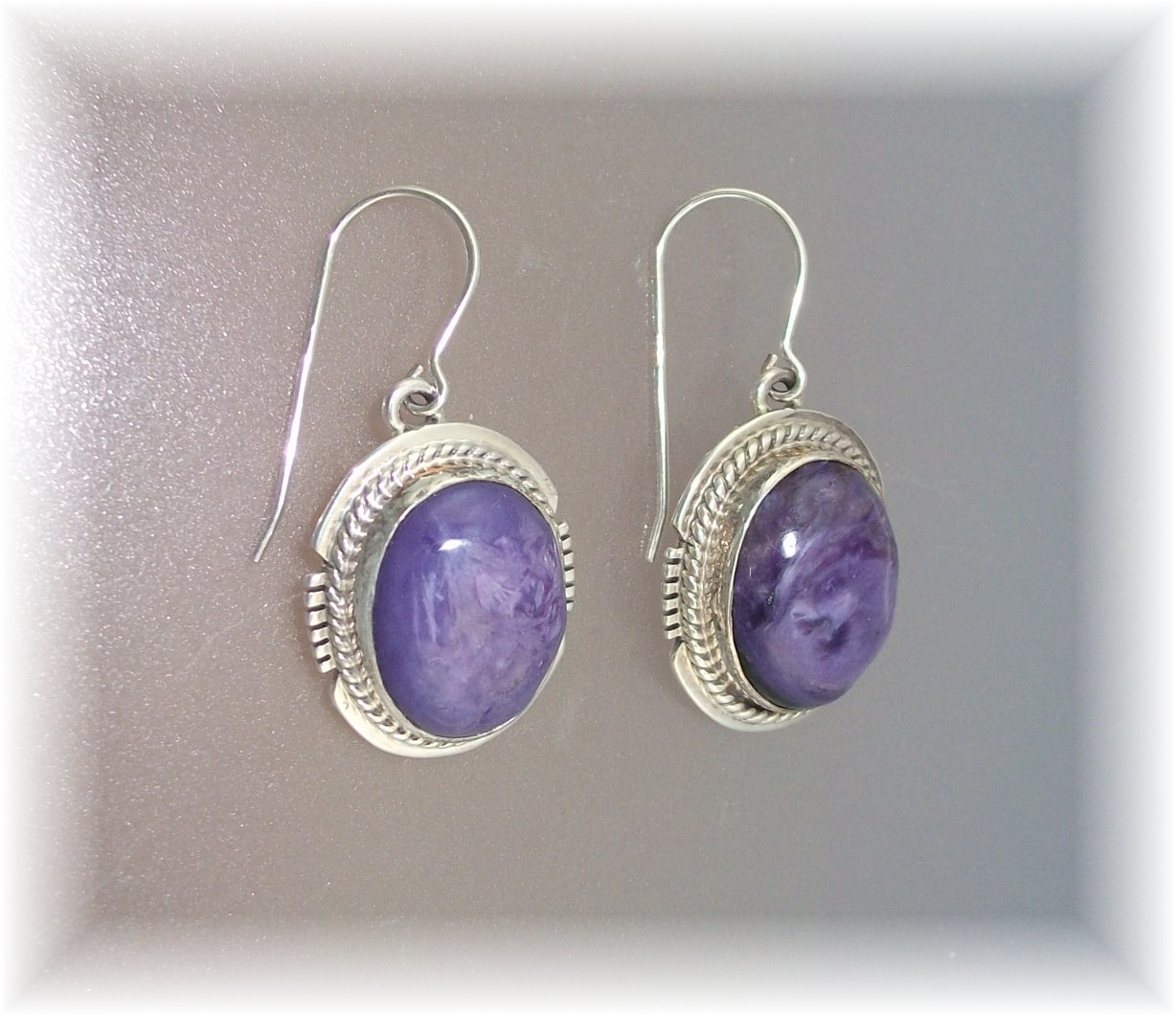 Earrings Sterling Silver Russian Charolite Signed LL