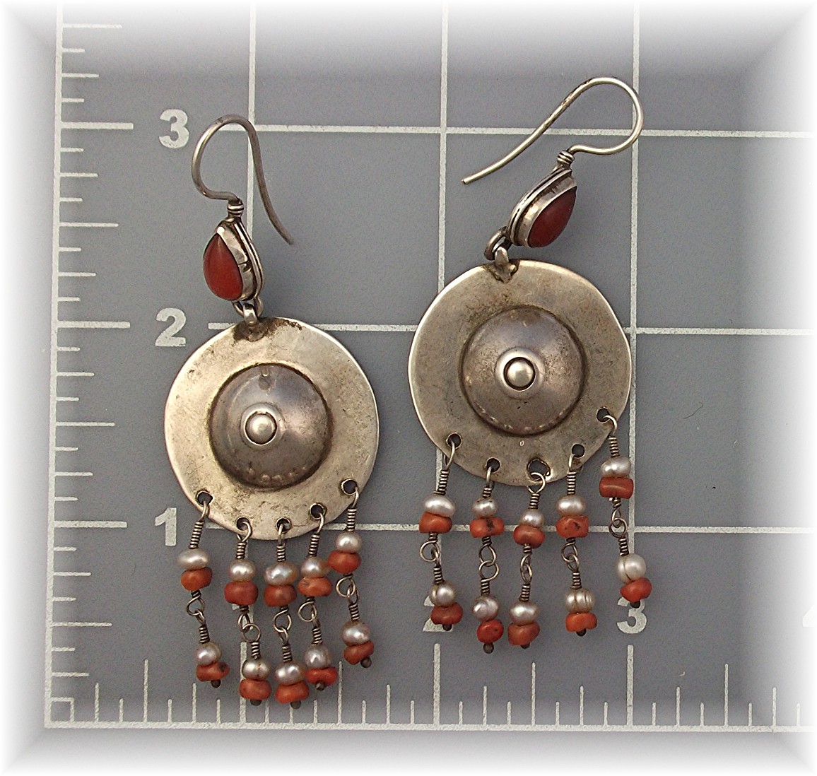 Earrings Silver Carnelian Seed Pearls Afghanistan