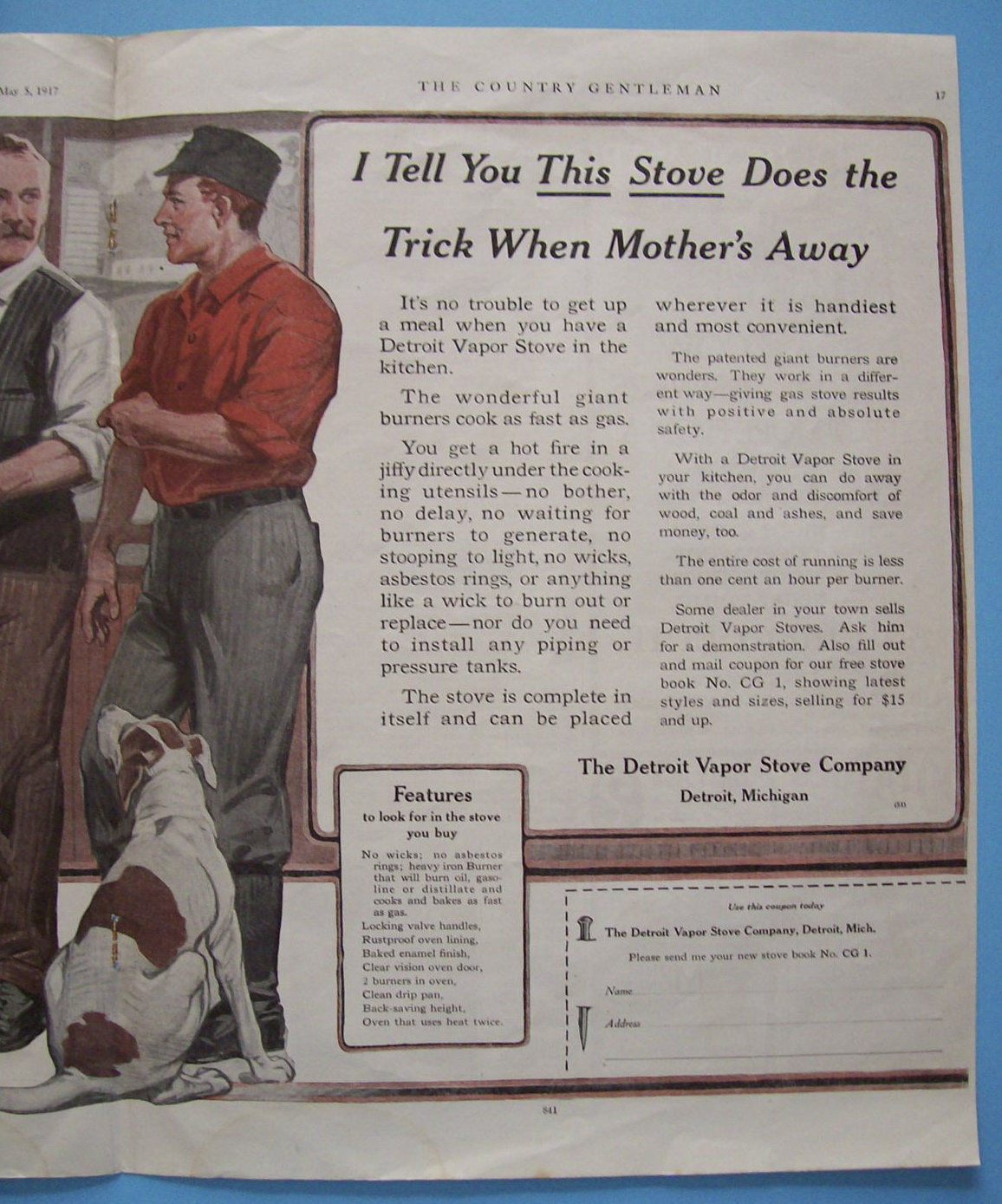 1917 Detroit Vapor Stoves with Two Men by Stove
