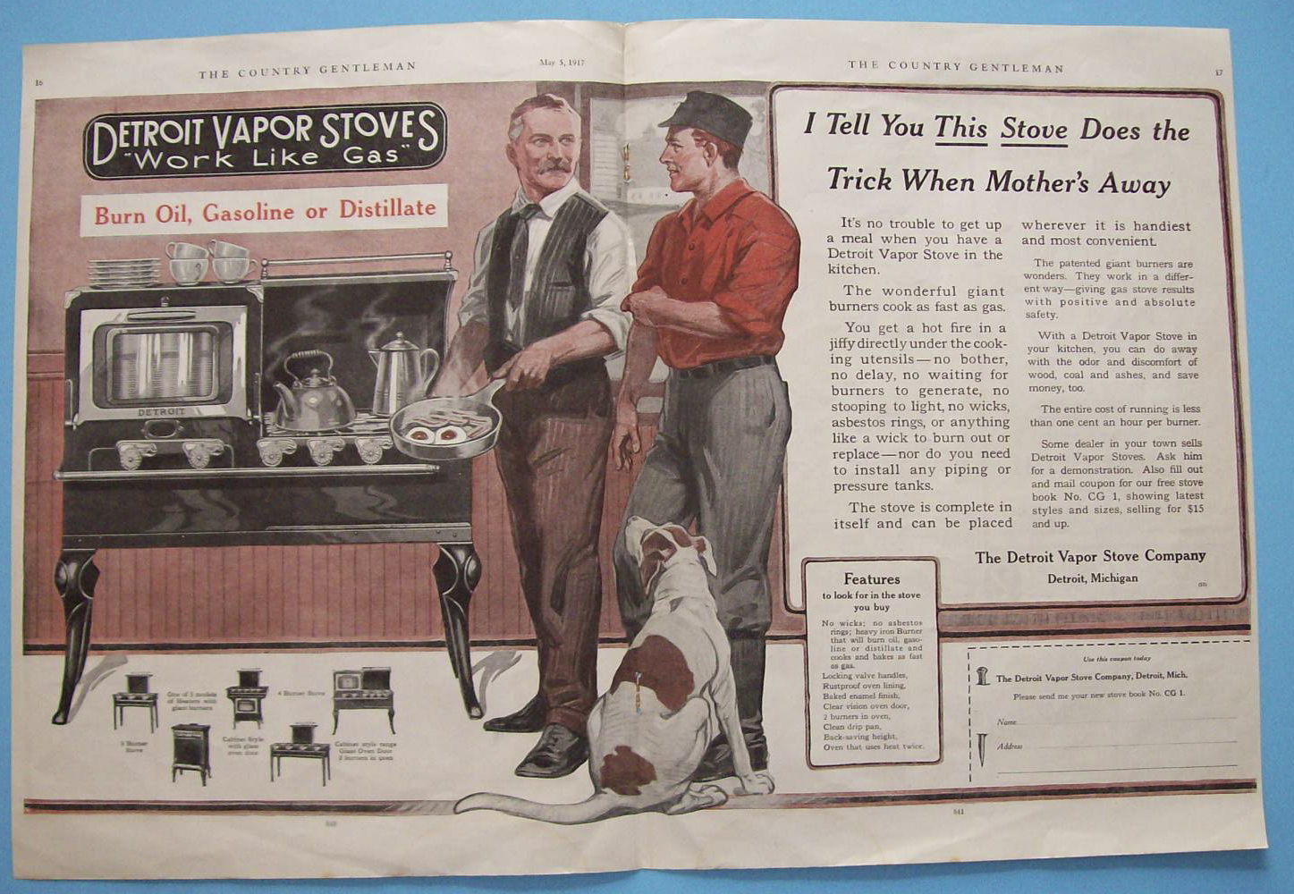 1917 Detroit Vapor Stoves with Two Men by Stove