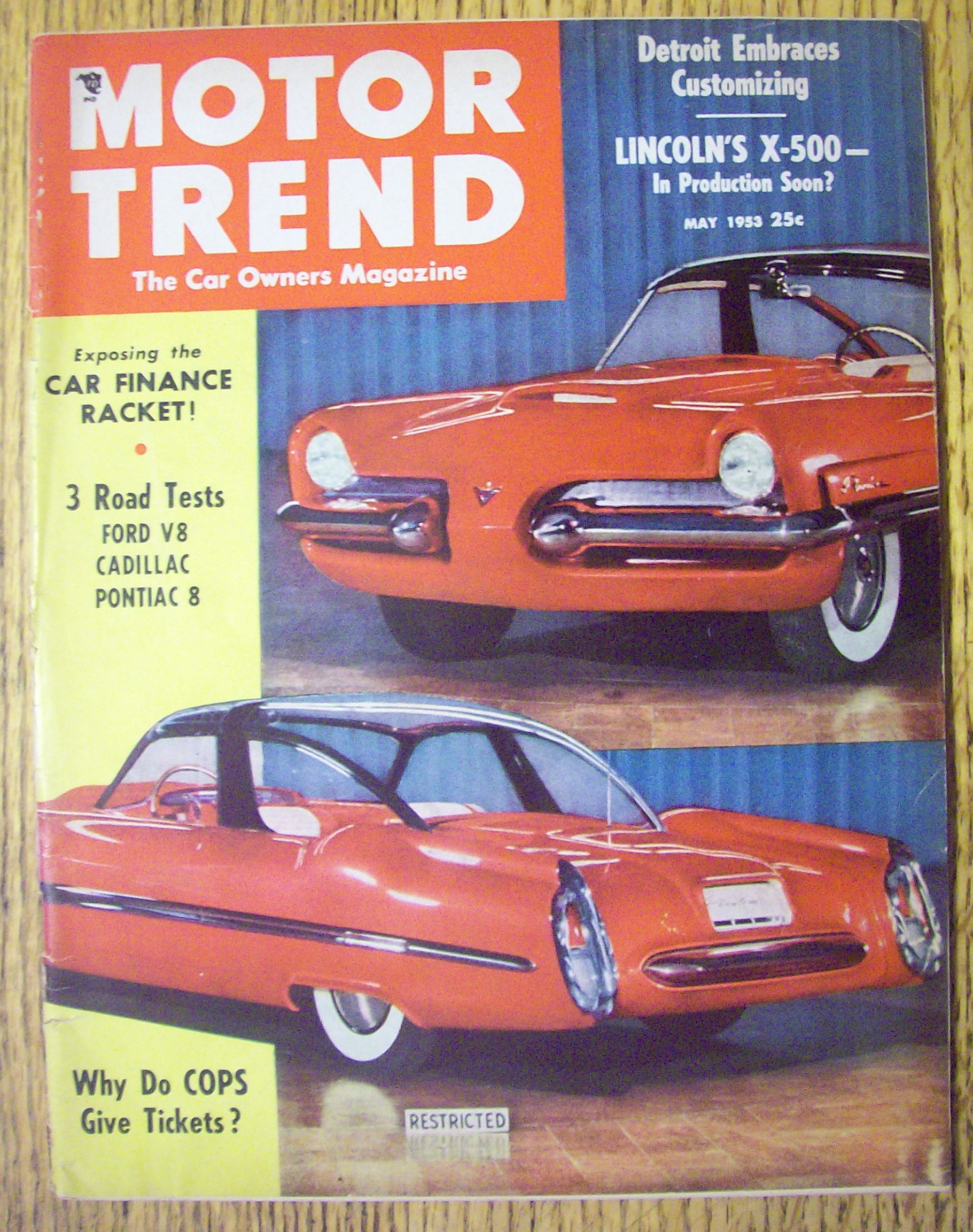 Motor Trend Magazine May 1953 Lincoln's X-500