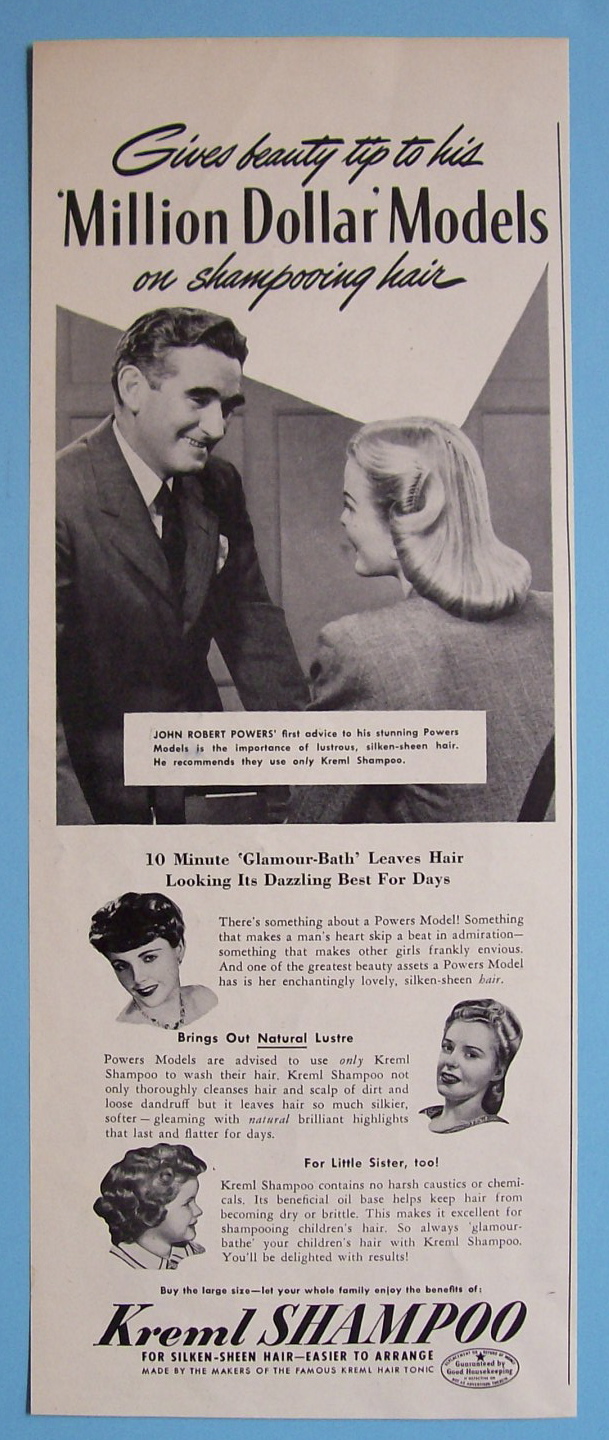 Vintage Ad: 1944 Kreml Shampoo w/ John Robert Powers