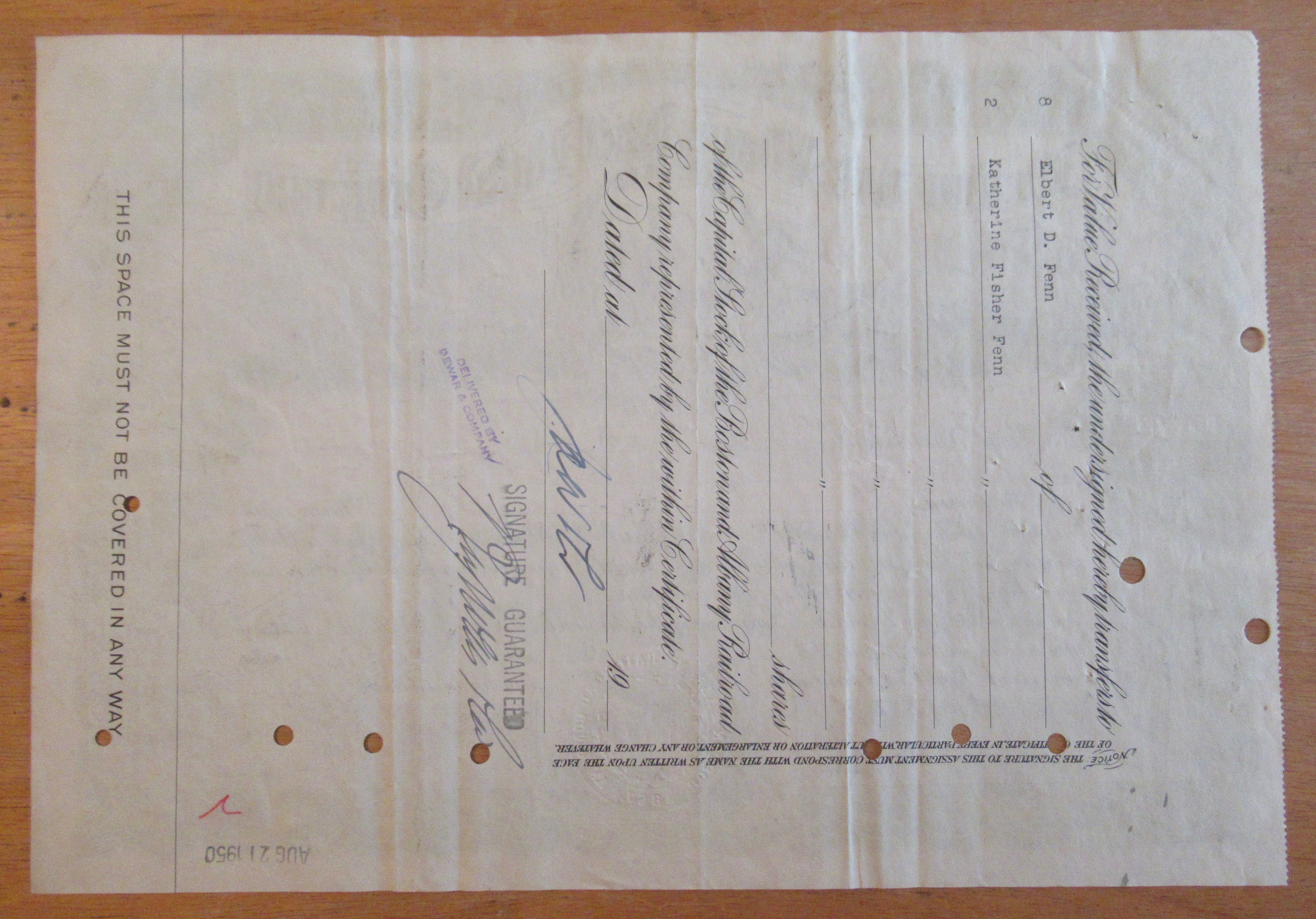 1950 Boston & Albany Railroad Co Stock Certificate