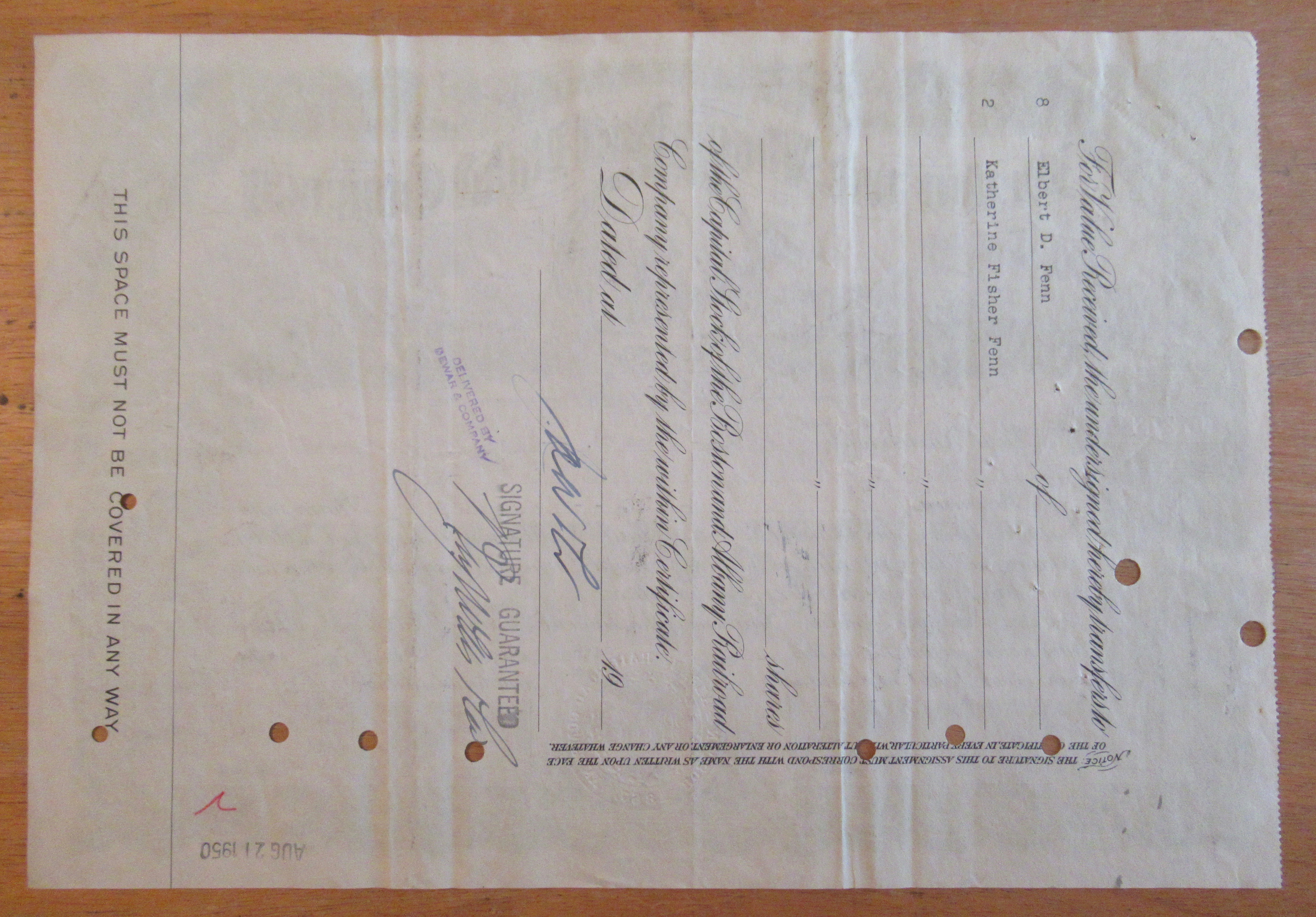 1950 Boston & Albany Railroad Co Stock Certificate