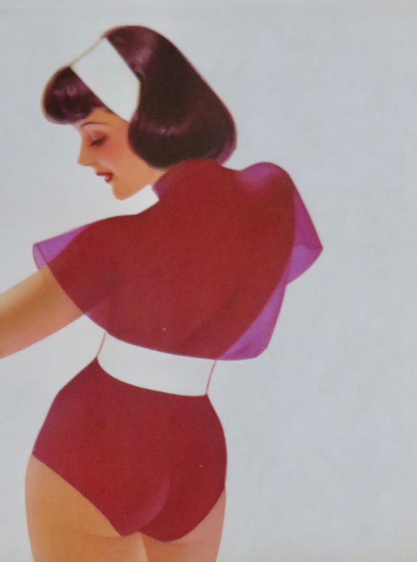 Original 1946 Sexy Pin Up Girl Wearing A Dark Pink Bodysuit While Picking Up The Telephone By George Petty