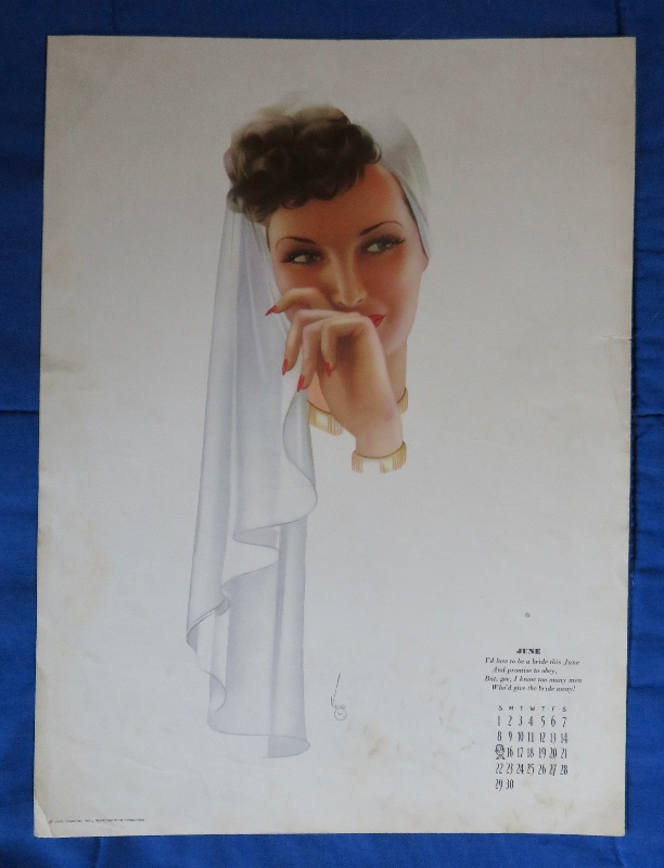 Alberto Vargas Sexy Dark Haired Woman Wearing A White Veil Pin Up Calendar Page