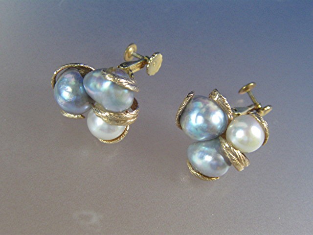Earrings 14K Gold Baroque Genuine Pearl Clip