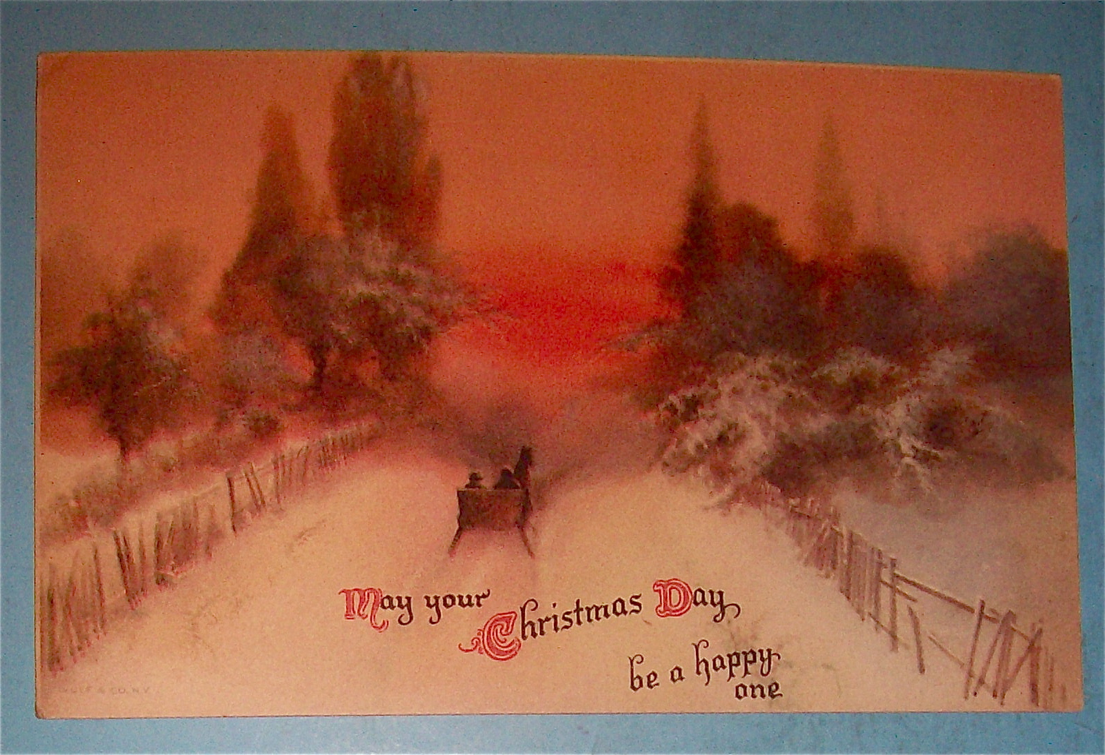 Christmas Day Postcard with View of a Winter Day