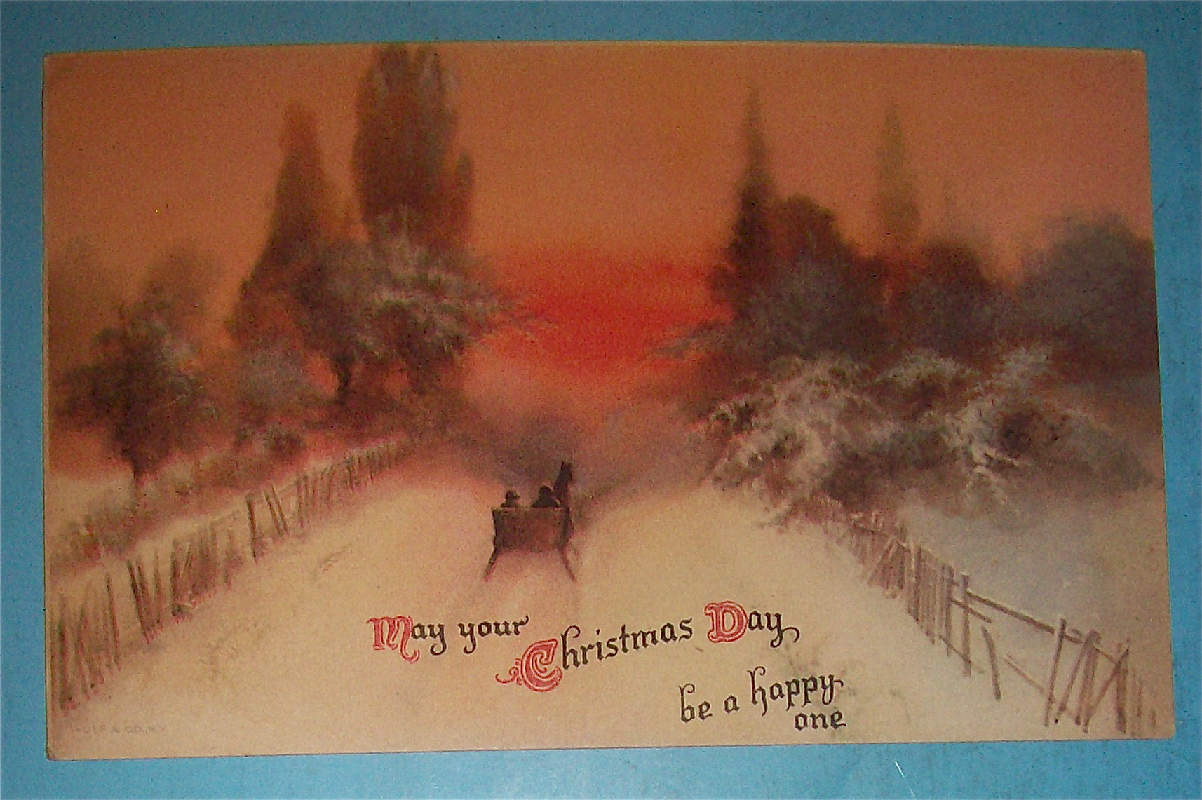 Christmas Day Postcard with View of a Winter Day