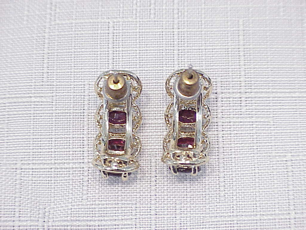 Gold Filled Garnet Rhinestone Pierced Earrings