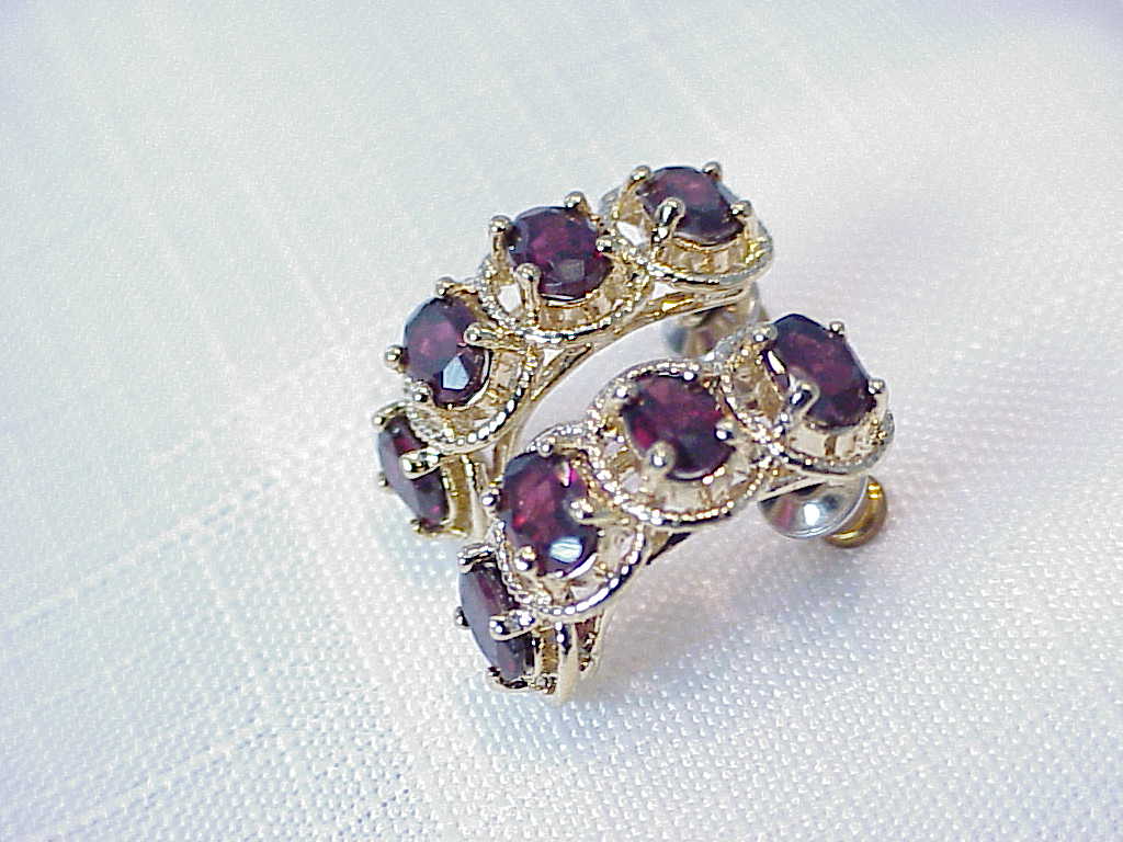 Gold Filled Garnet Rhinestone Pierced Earrings