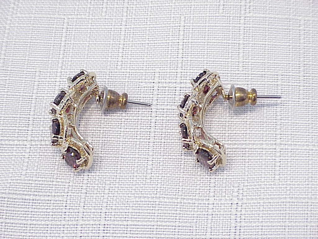 Gold Filled Garnet Rhinestone Pierced Earrings