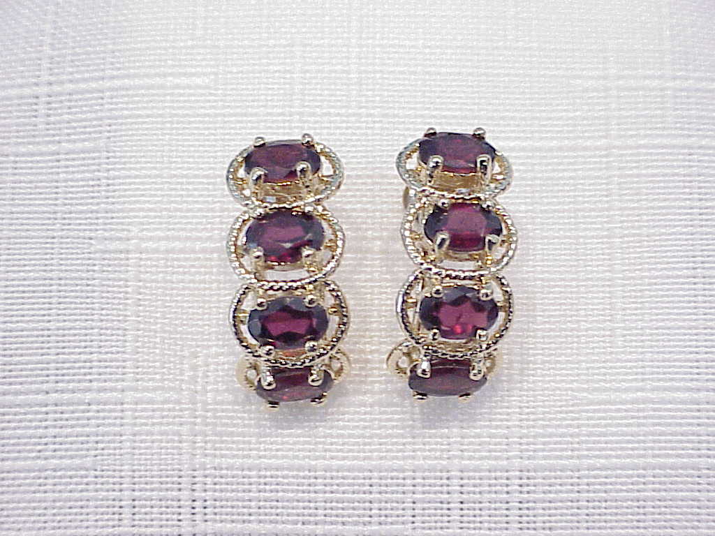 Gold Filled Garnet Rhinestone Pierced Earrings