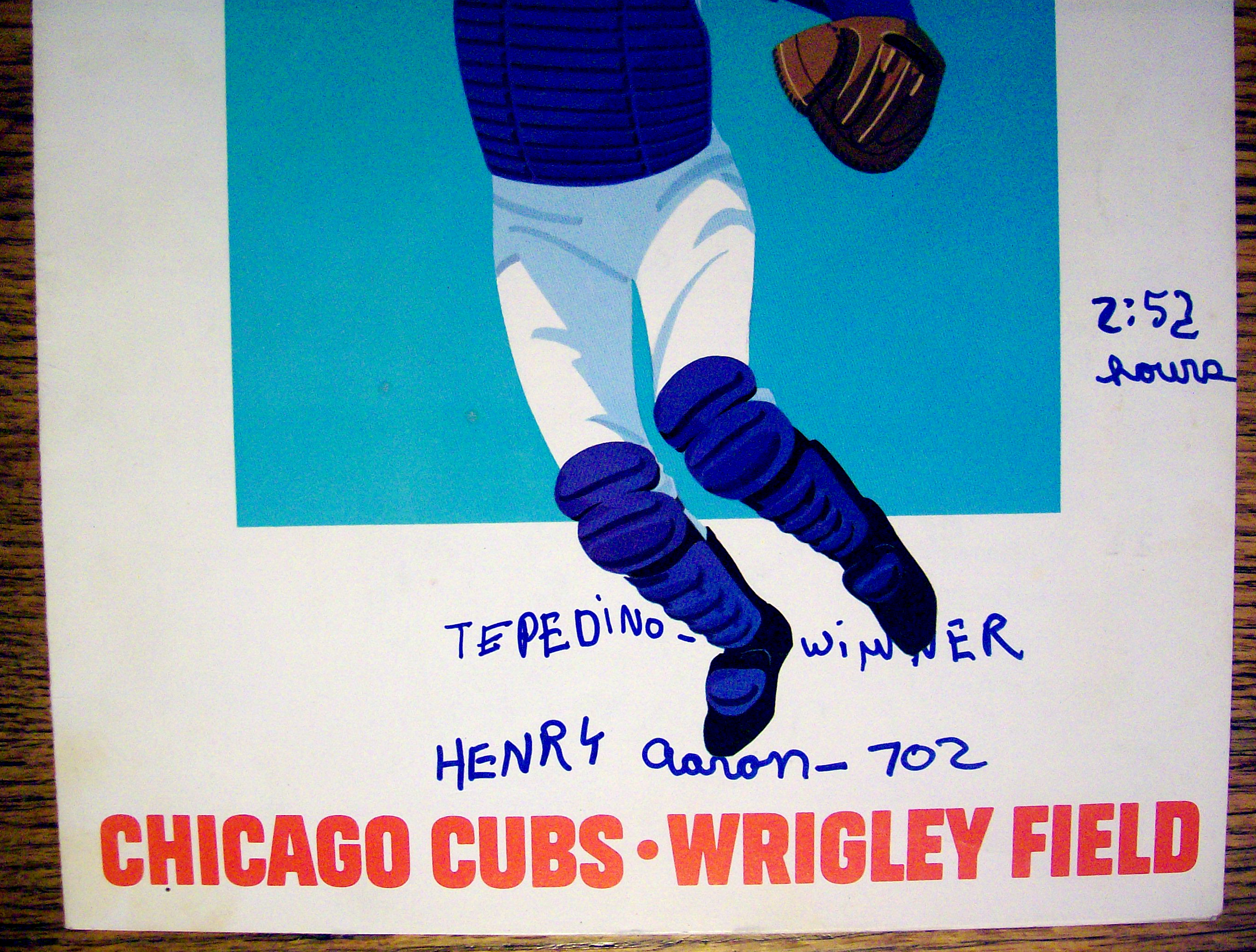 Chicago Cubs vs. Atlanta Braves Scorecard August 1973