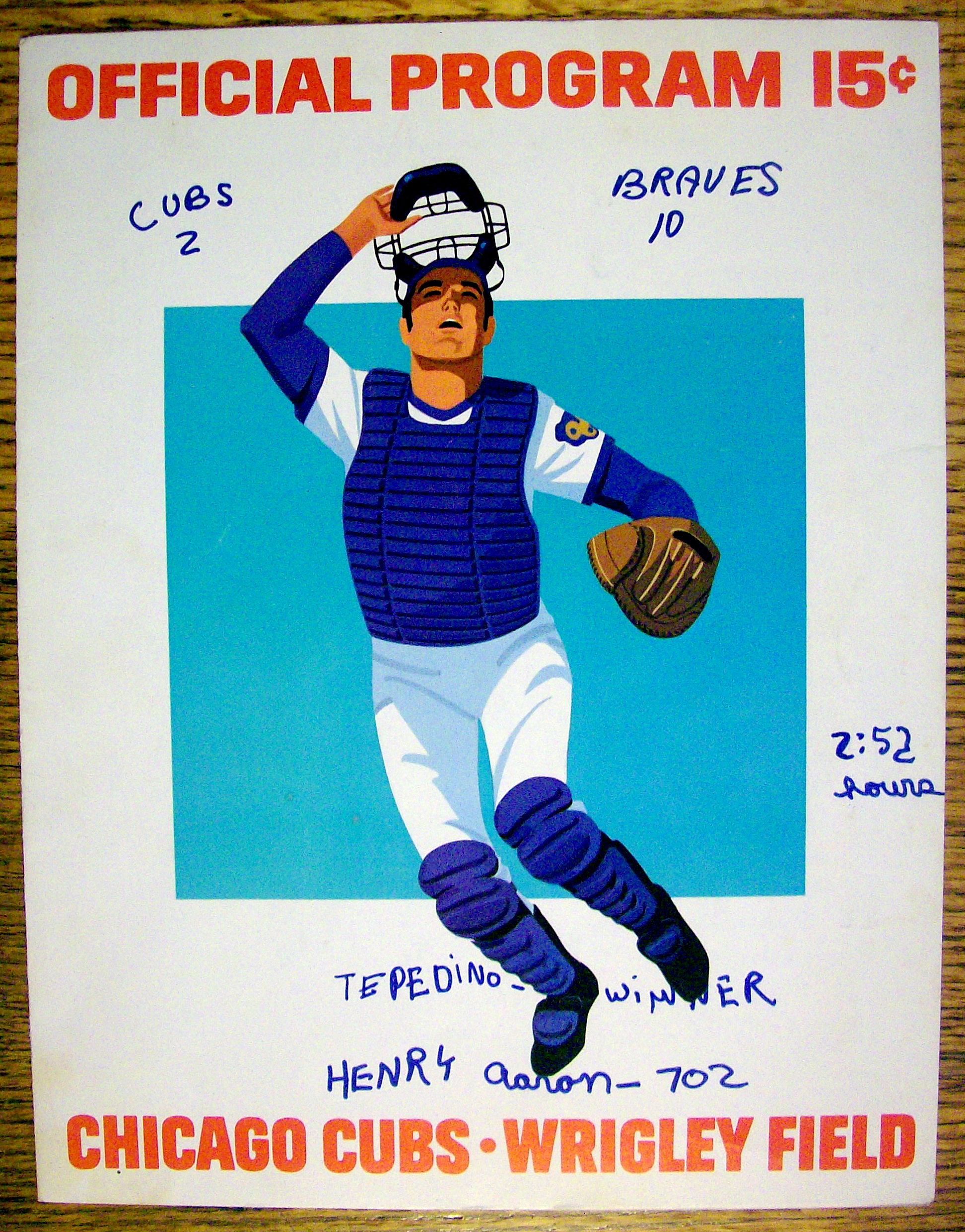 Chicago Cubs vs. Atlanta Braves Scorecard August 1973