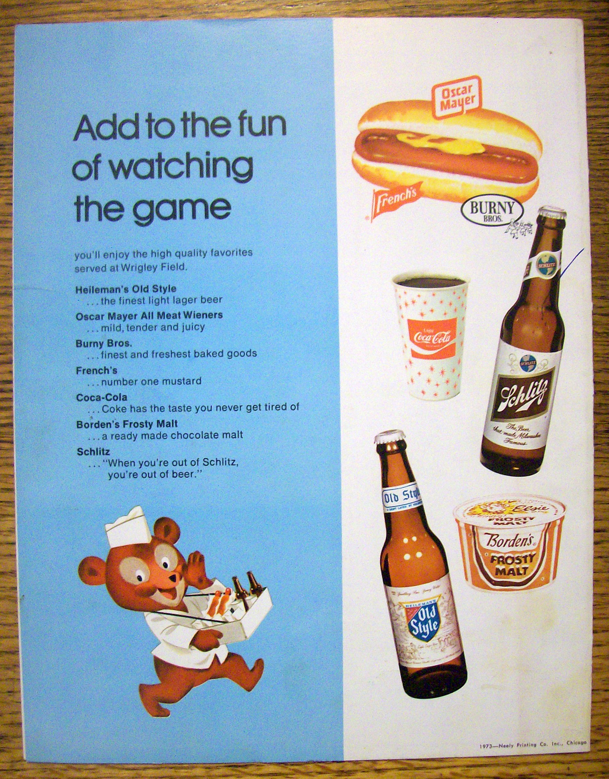 Chicago Cubs vs. Atlanta Braves Scorecard August 1973