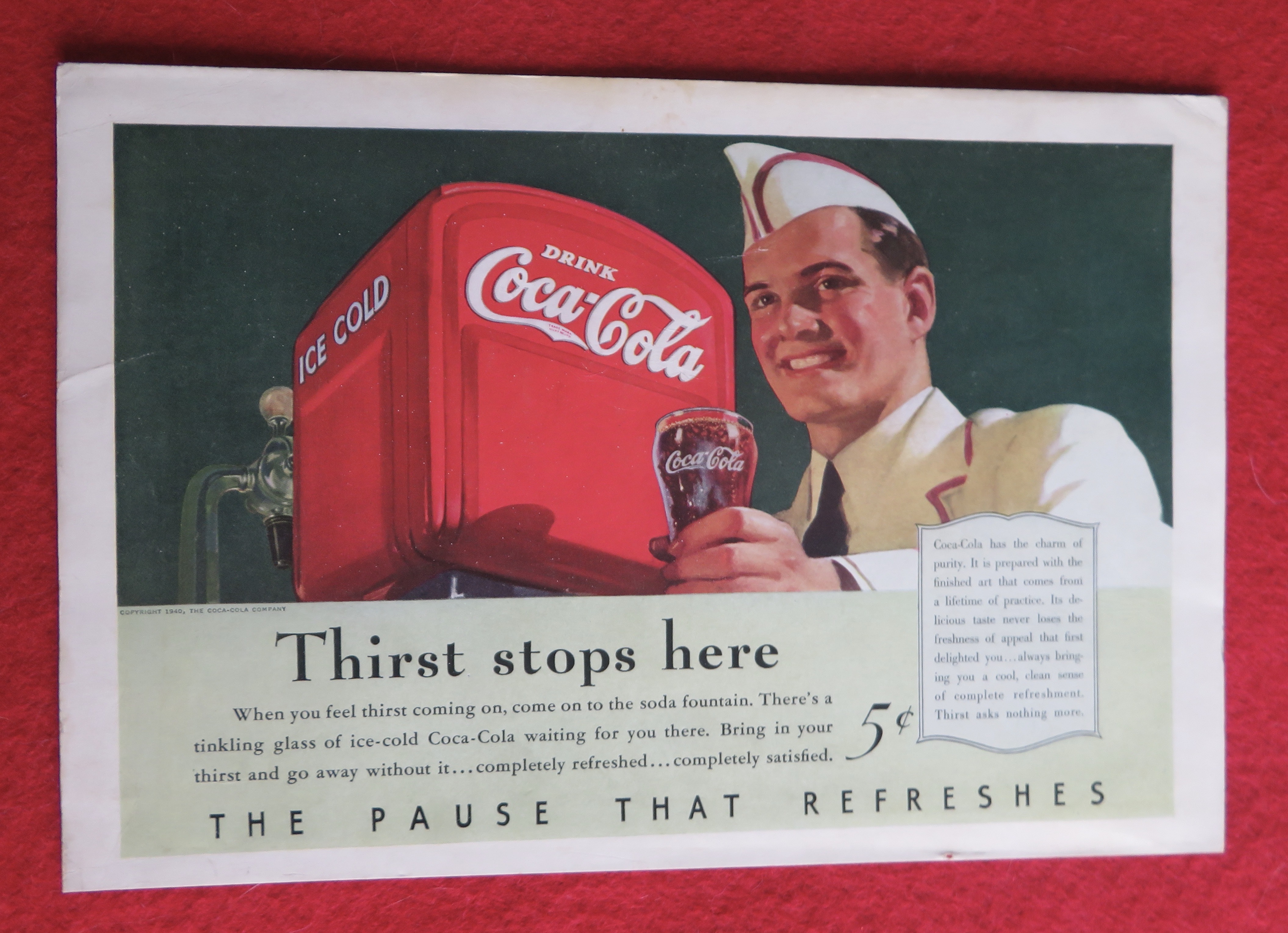 1940 Coca-Cola (Coke) with Soda Boy Holding Glass