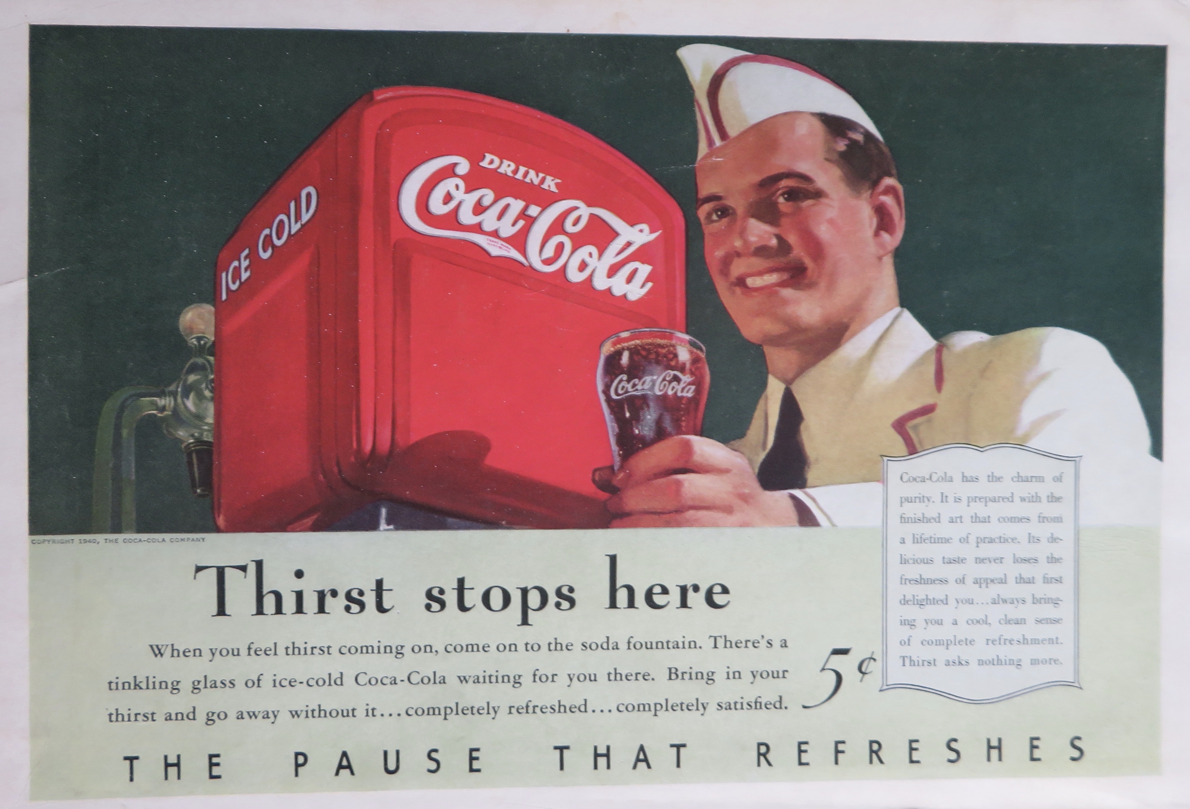 1940 Coca-Cola (Coke) with Soda Boy Holding Glass